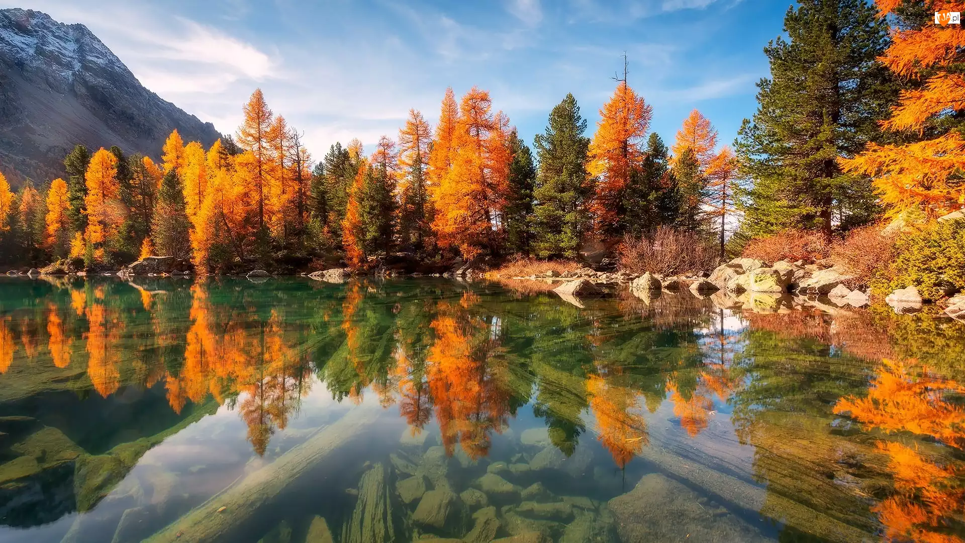 Jezioro, Góry, Drzewa, Odbicie, Kolorowe, Jesień