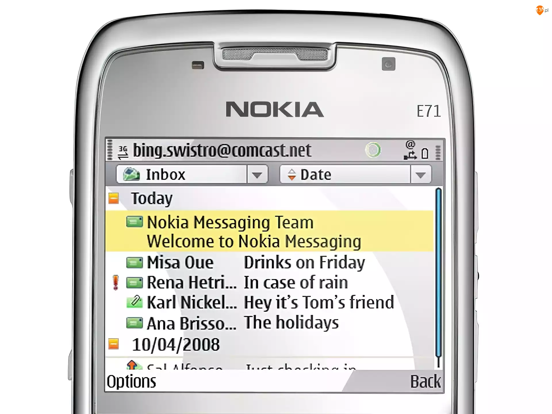 Menu, Nokia E71, Email