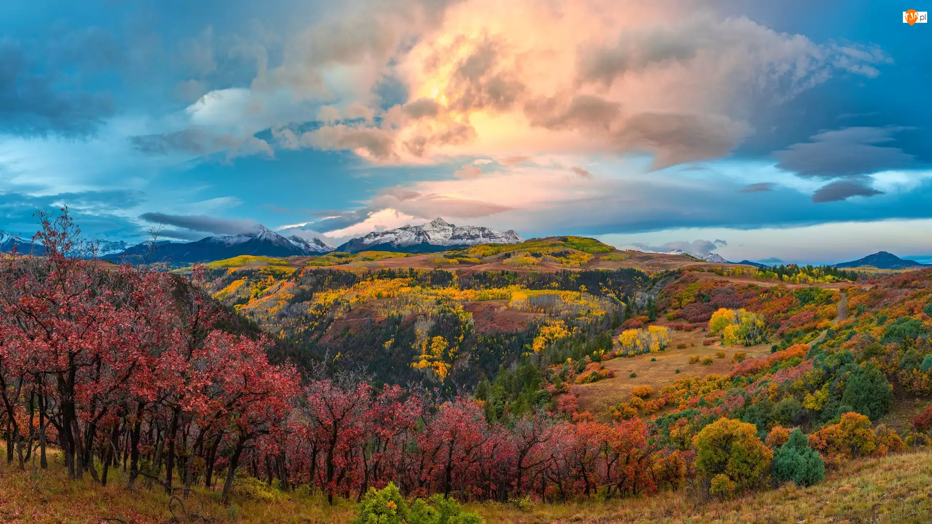 Chmury, Góry, Drzewa, Kolorado, San Juan Mountains, Jesień, Stany Zjednoczone, Las