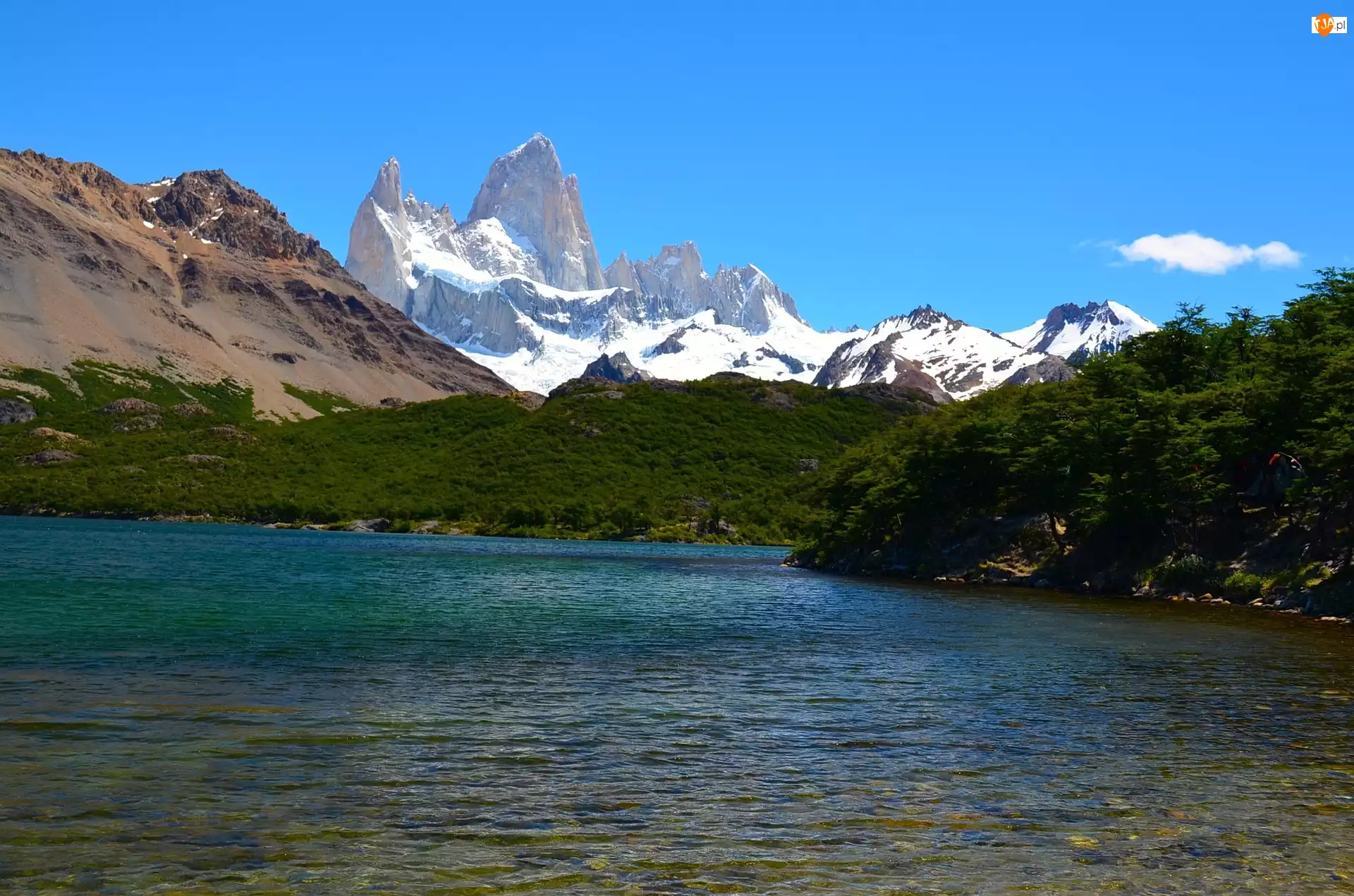 Szczyt Fitz Roy, Argentyna, Góry, Jezioro, Patagonia