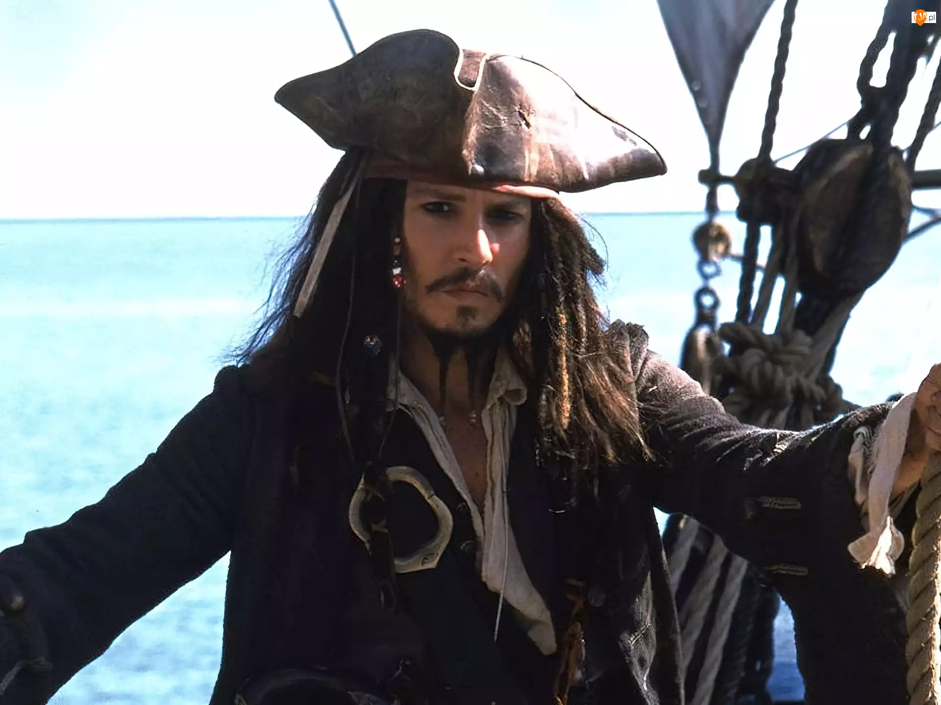 Piraci Z Karaibów, kapelusz, woda, statek, Johnny Depp