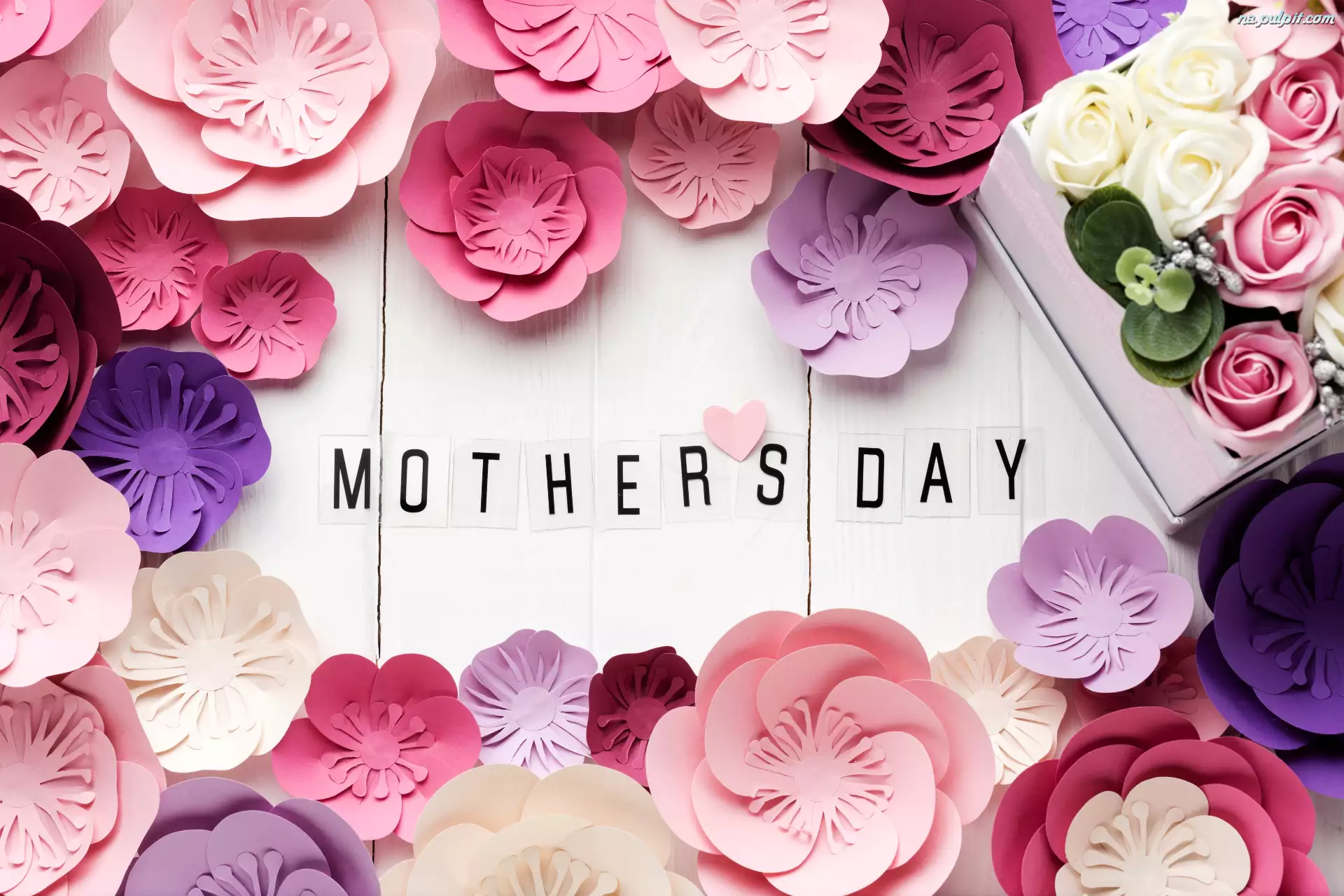 Napis, Mothers Day, Deski, DzieĹ Matki, BiaĹe, RĂłĹźe, Kolorowe