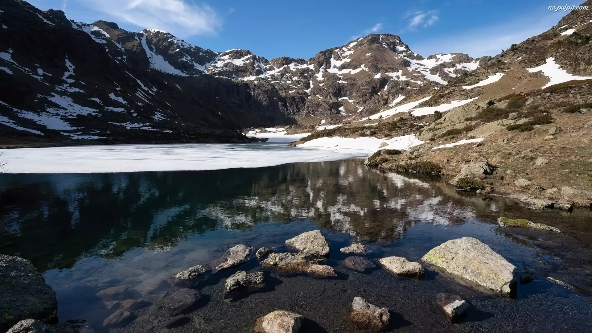 Kamienie, Andora, Pireneje, GĂłry, Jezioro Tristaina