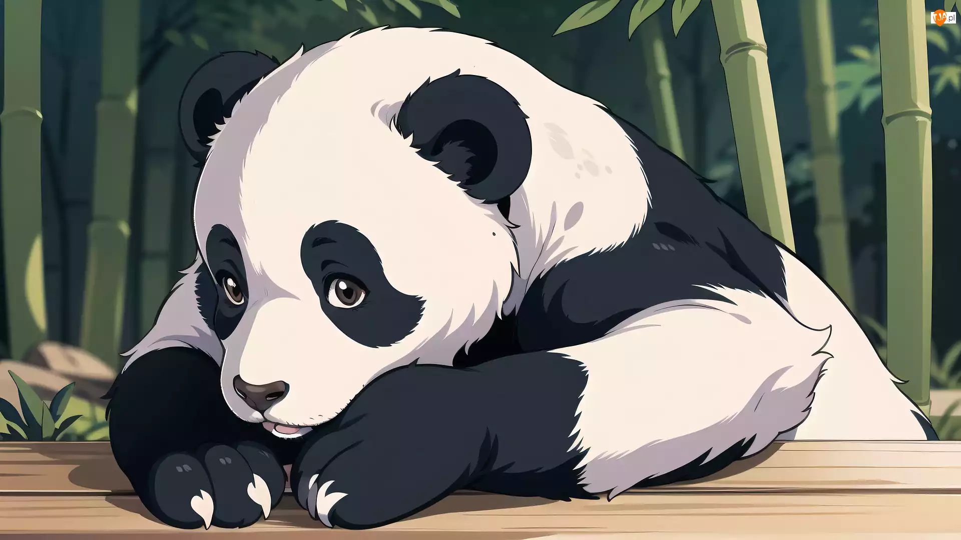 Bambusowy, Grafika, Las, Zwierzęta, Panda