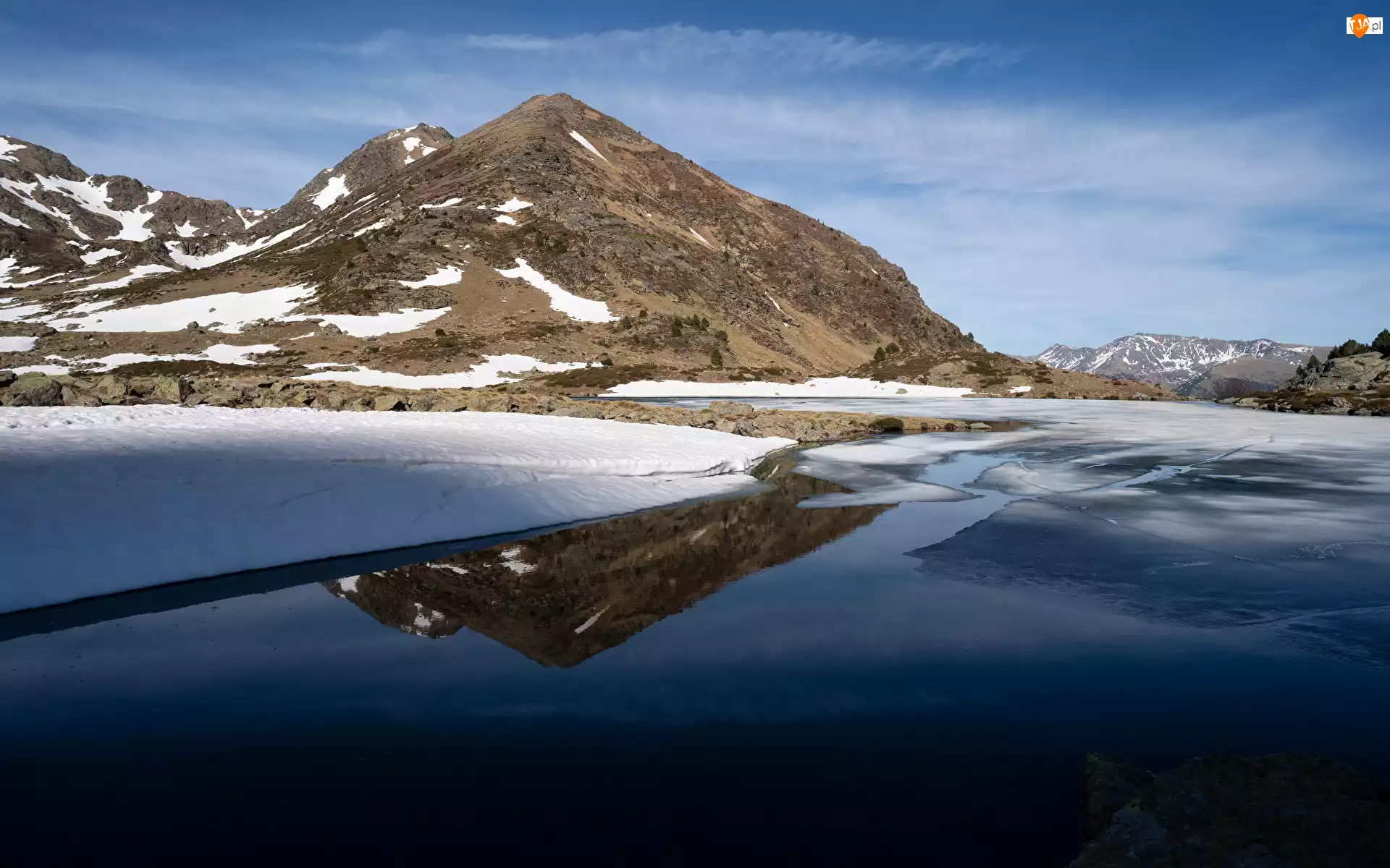 Ordino, Góry, Niebo, Andora, Śnieg, Lód, Jezioro Tristaina