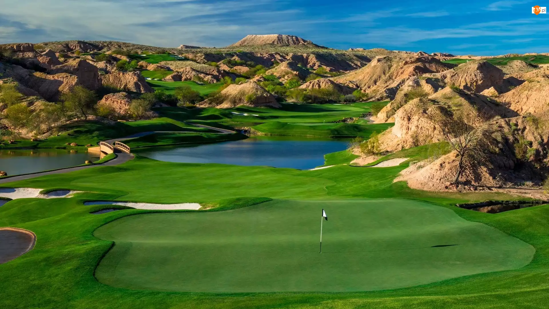 Newada, Mesquite, Wolf Creek Golf Club, Stany Zjednoczone, Pole golfowe, Staw, Wzgórza