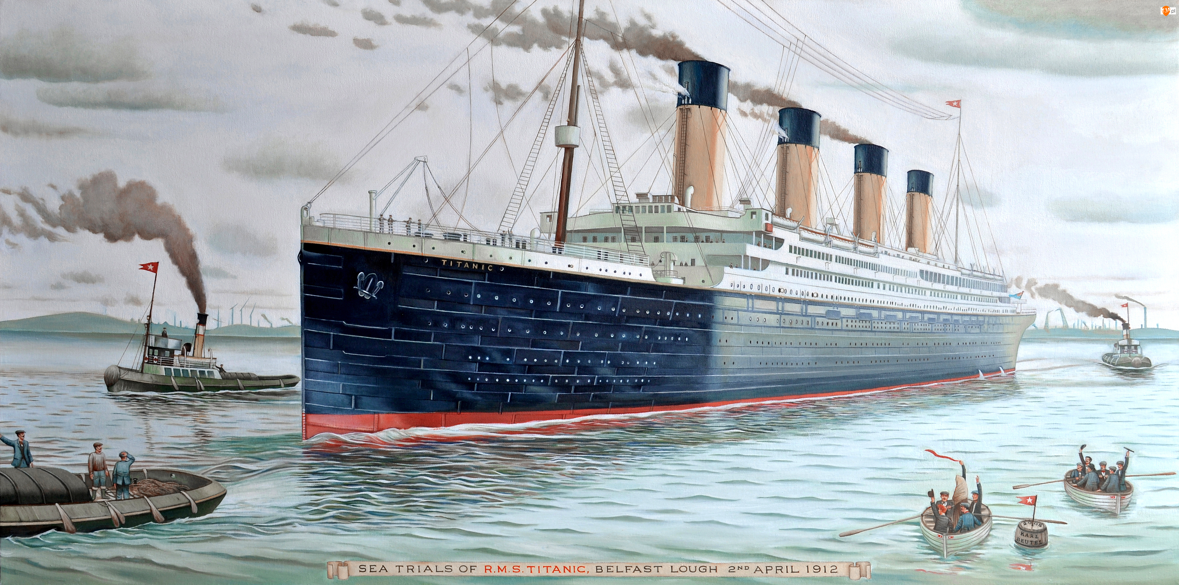 Parowiec, Łódki, Morze, Reprodukcja obrazu, Titanic