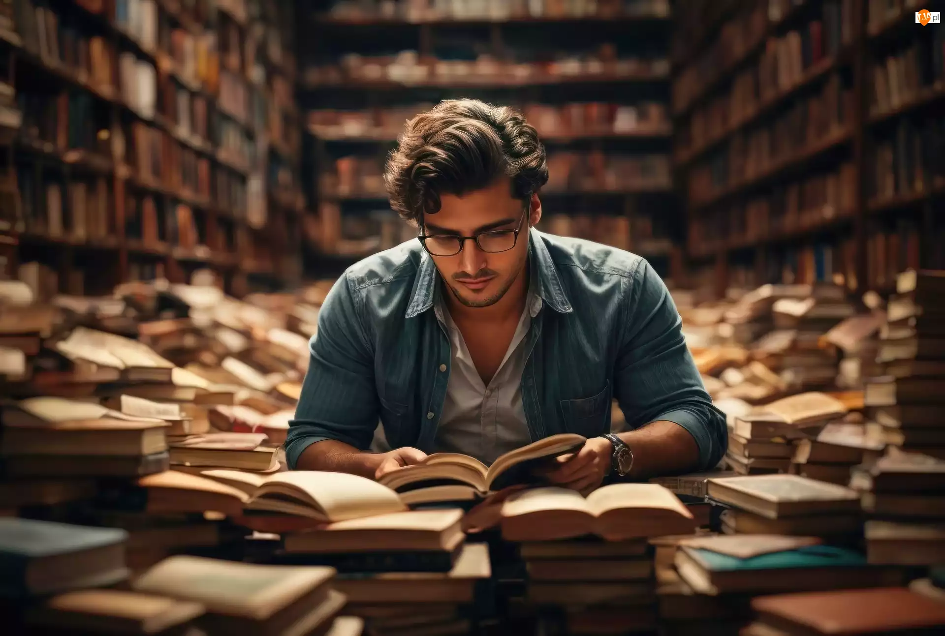 Książki, 2D, Czytający, Mężczyzna, Biblioteka