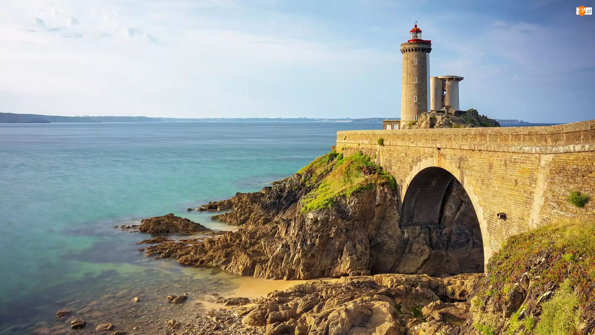 Gmina Plouzane, Morze, Most, Bretania, Latarnia morska, Mur, Francja, Phare du Petit Minou