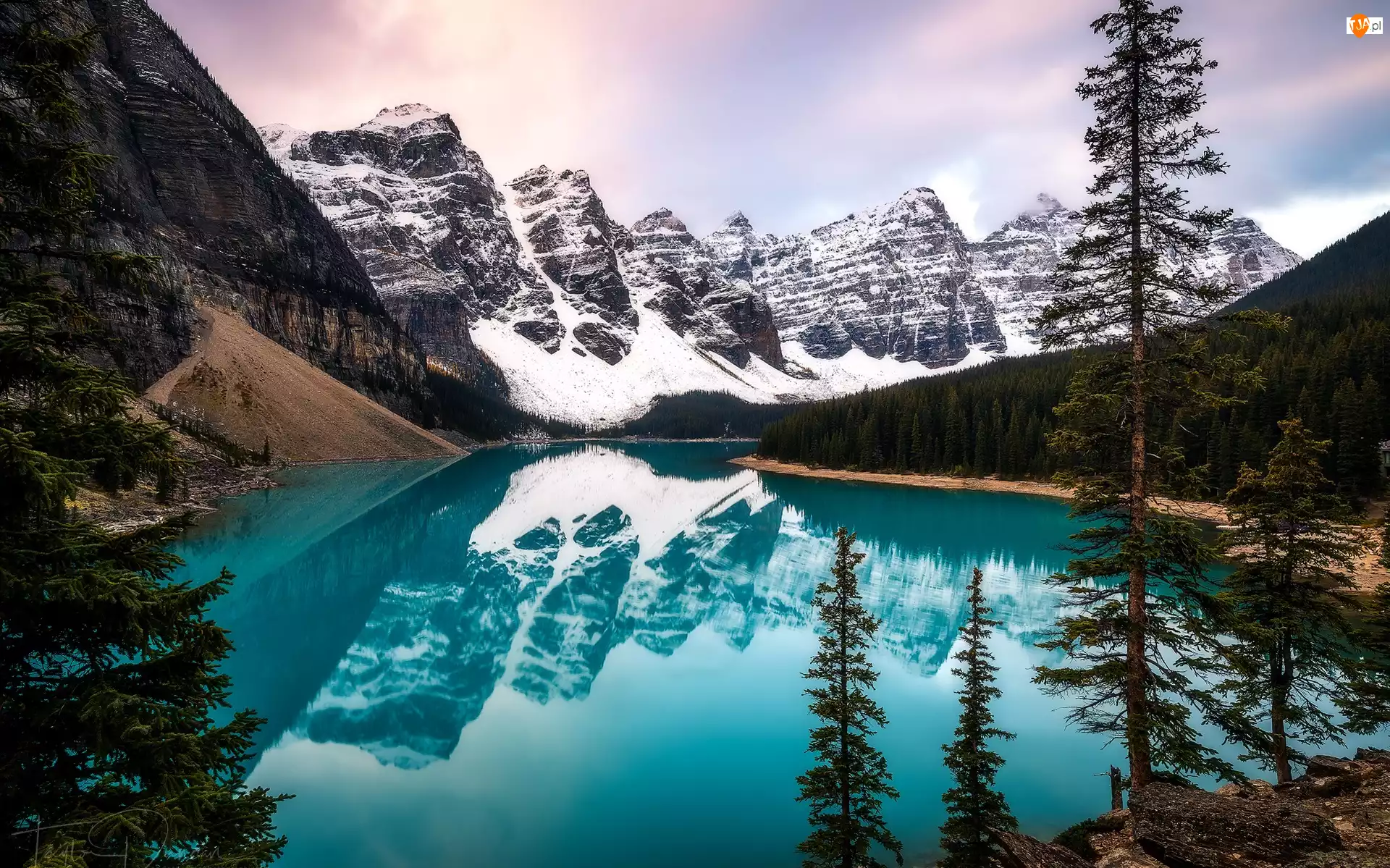 Góry, Las, Kanada, Jezioro Moraine, Odbicie, Park Narodowy Banff, Zima