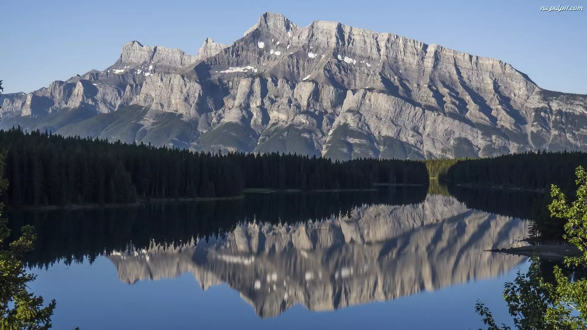 Two Jack Lake, Jezioro, Mount Rundle, Kanada, GĂłry, Park Narodowy Banff