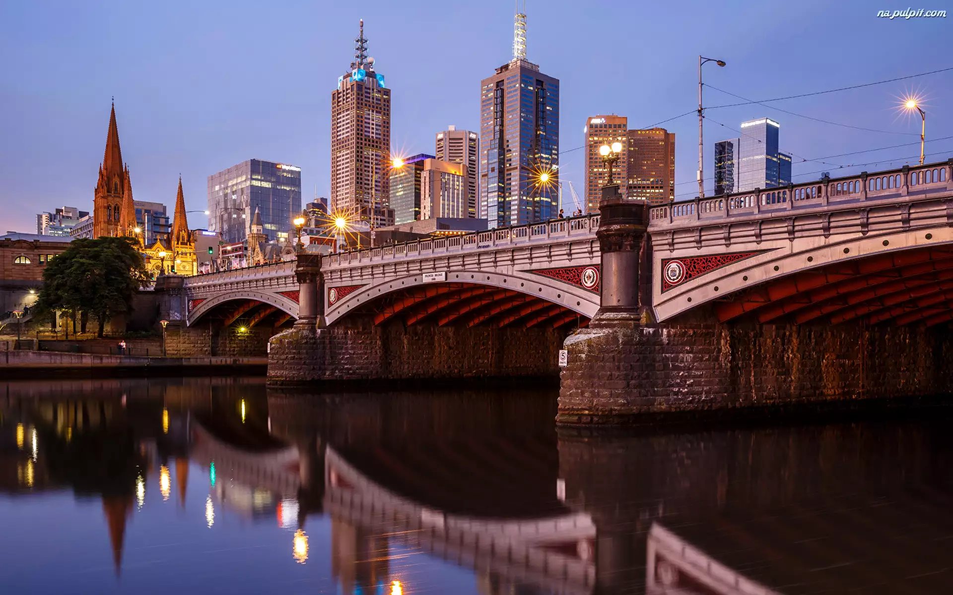Melbourne, Most, WieĹźowce, Australia, Domy, Rzeka Yarra, Princes Bridge