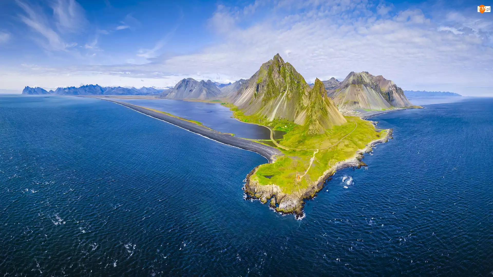 Góra Vestrahorn, Morze, Góry, Islandia, Góra Krossanesfjall