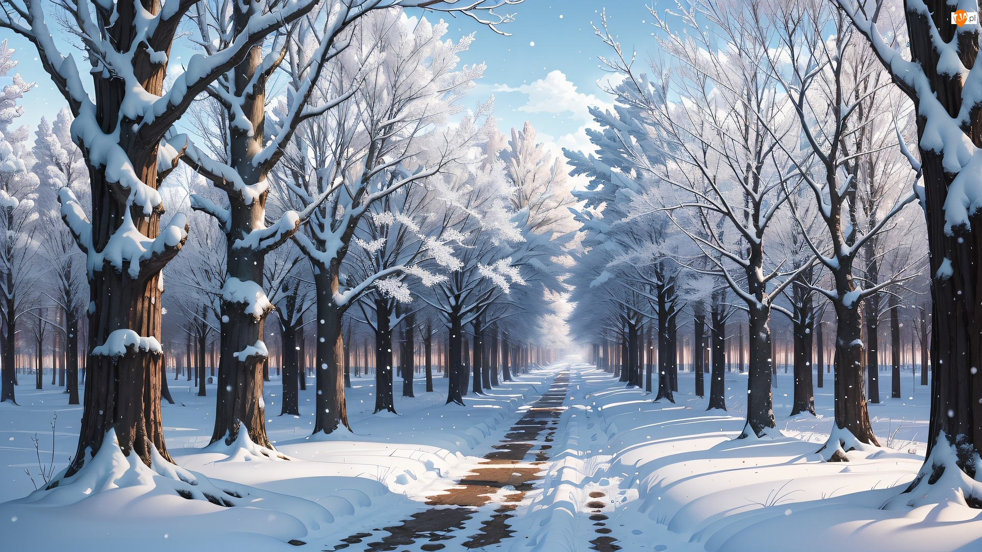 Śnieg, Zima, Drzewa, Grafika, Las, Droga