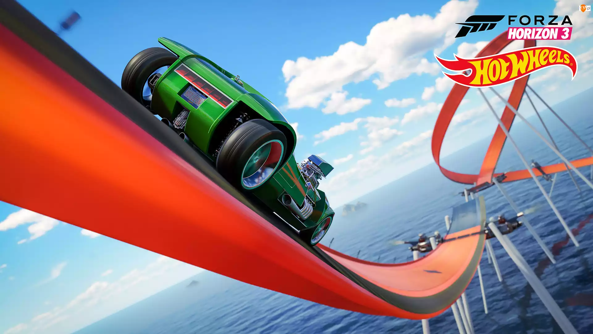 Forza Horizon 3 Hot Wheels, Bolid, Plakat, Gra, Ocean, Trasa, Zielony