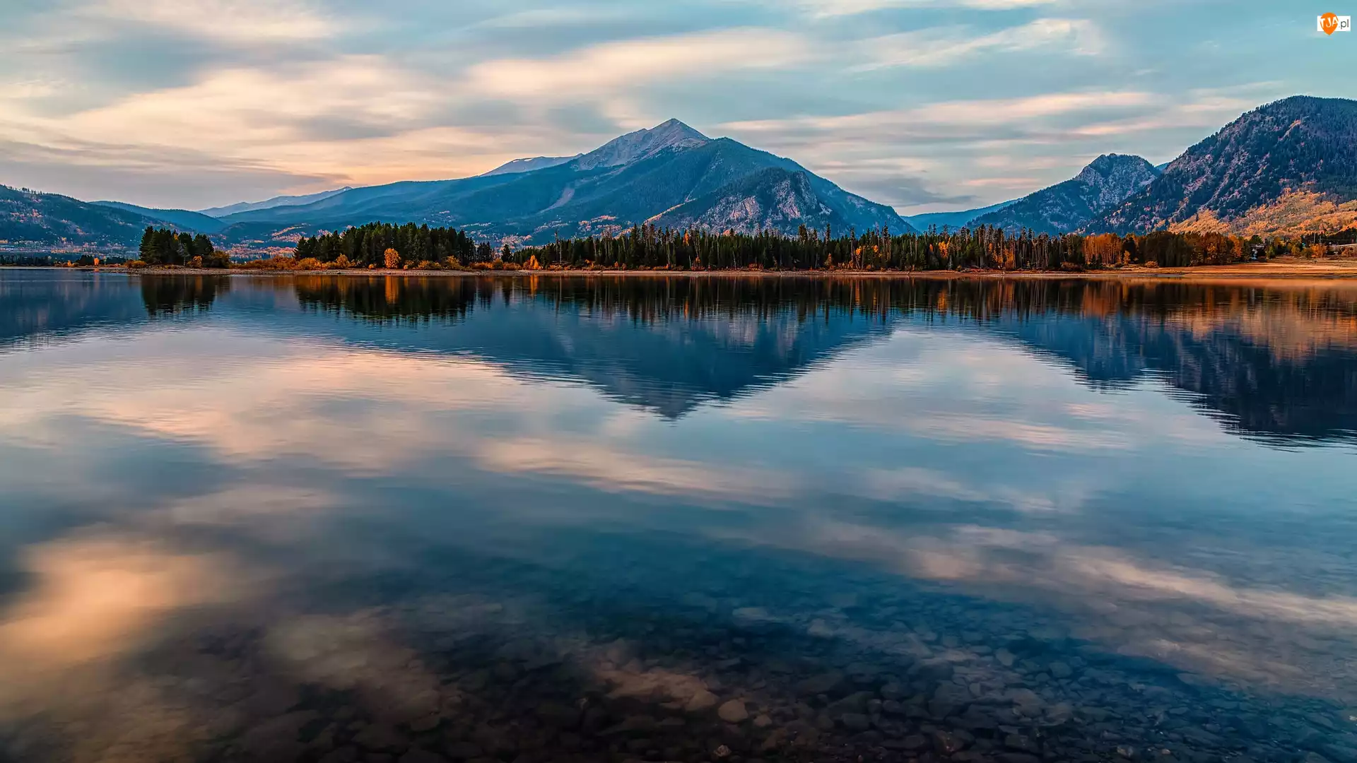 Dillon Lake, Góry, Stany Zjednoczone, Jezioro, Kolorado, Odbicie, Drzewa