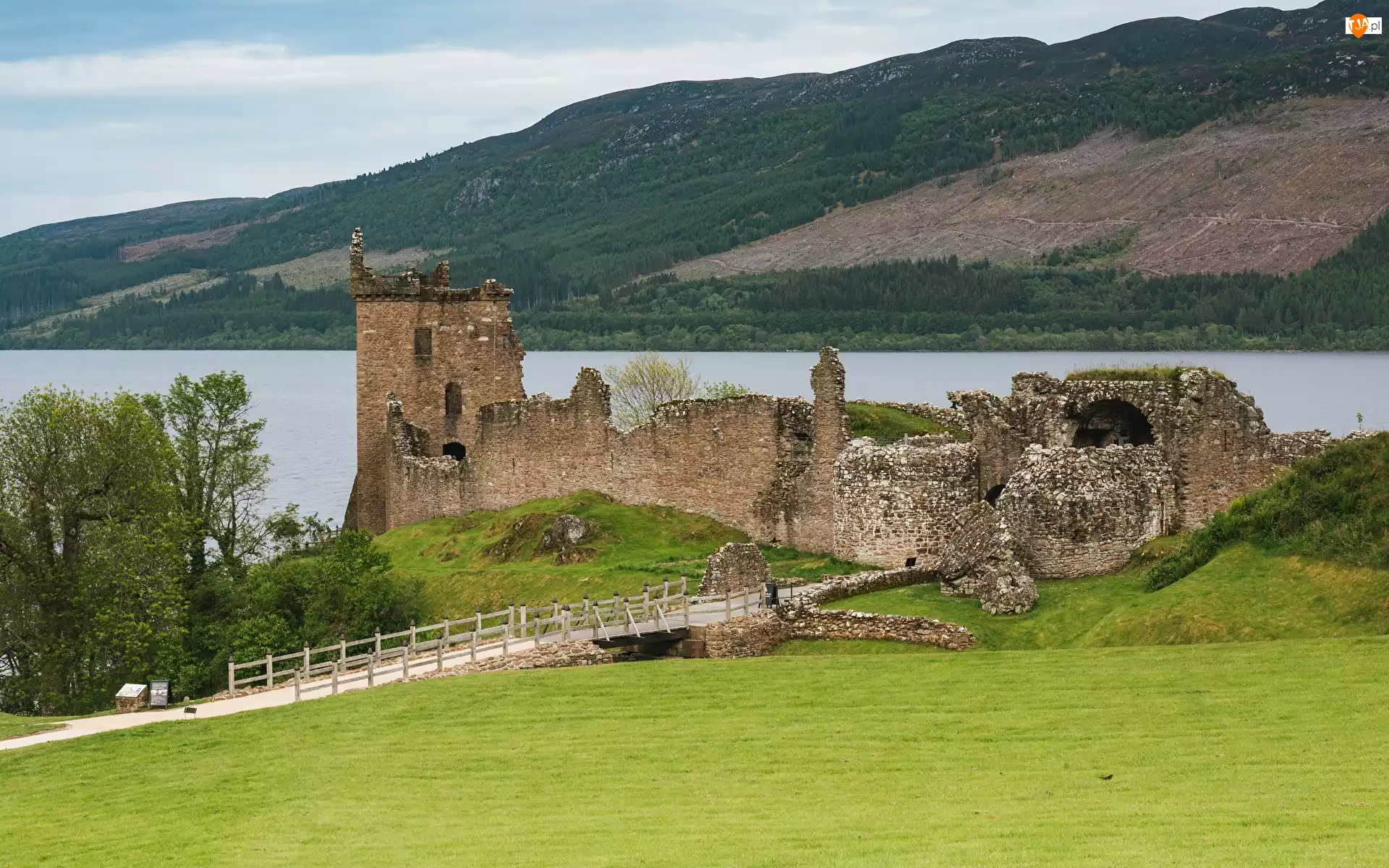 Drumnadrochit, Jezioro Loch Ness, Most, Szkocja, Droga, Ruiny, Zamek Urquhart