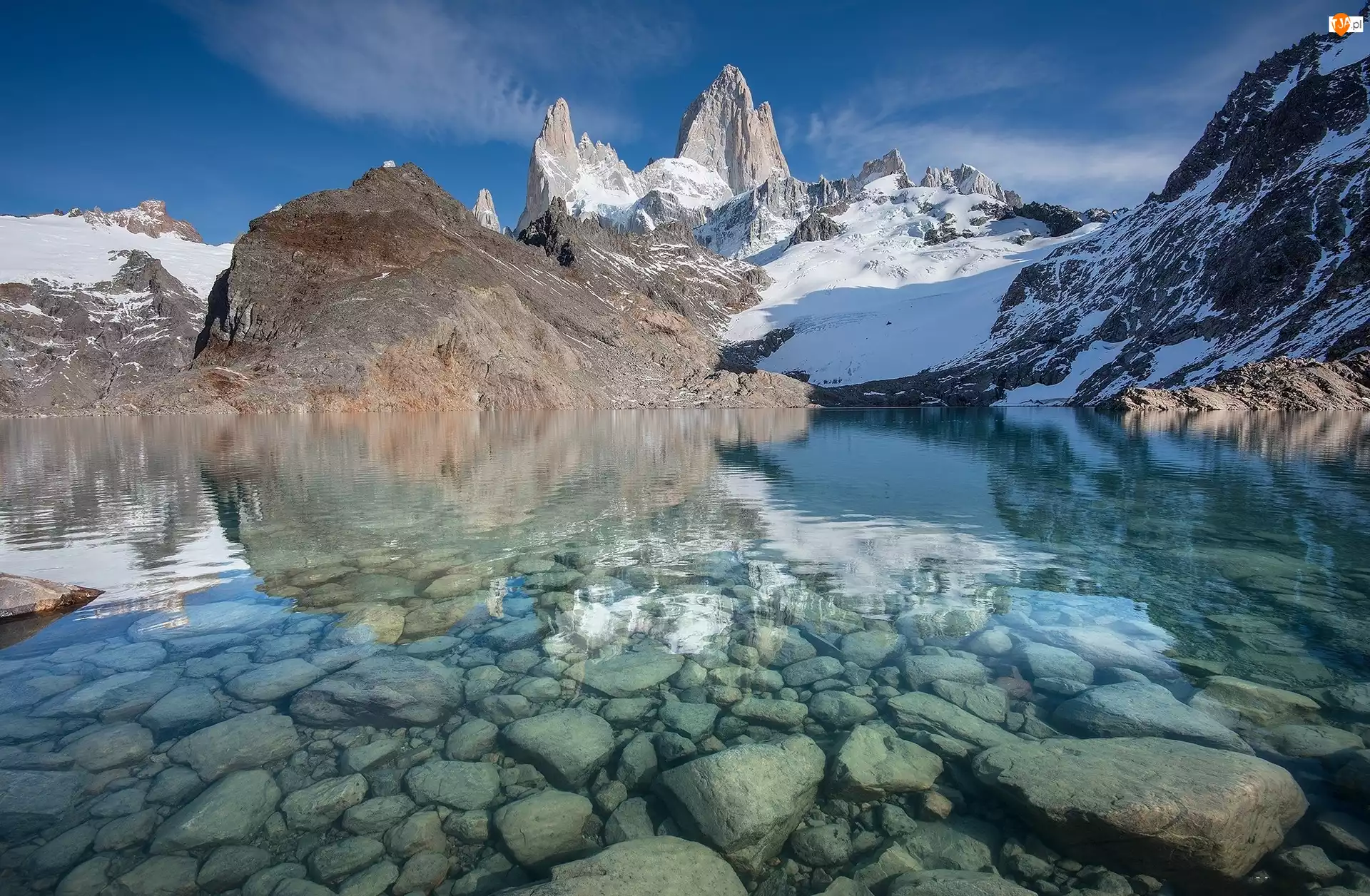 Patagonia, Góry Andy, Kamienie, Argentyna, Jezioro, Zima, Szczyt Fitz Roy