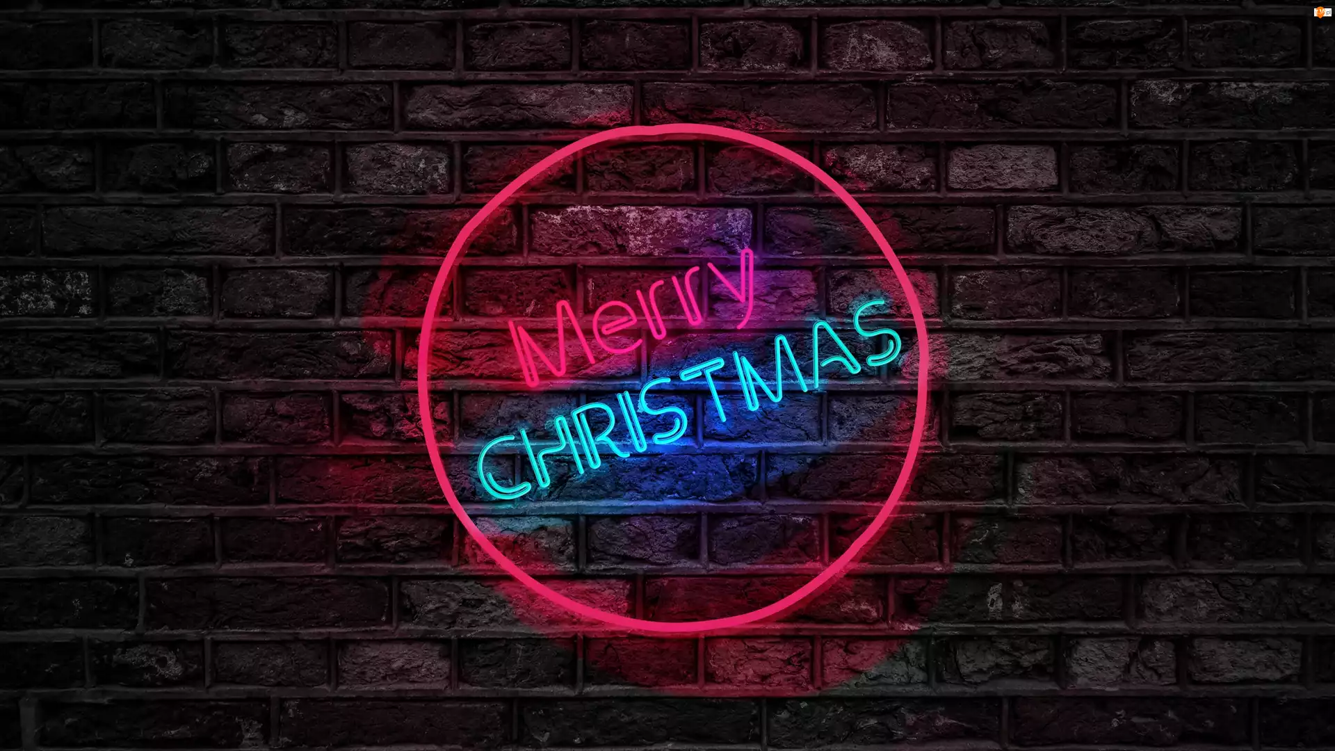 Merry Christmas, Ściana, Napis, Boże Narodzenie, Neon