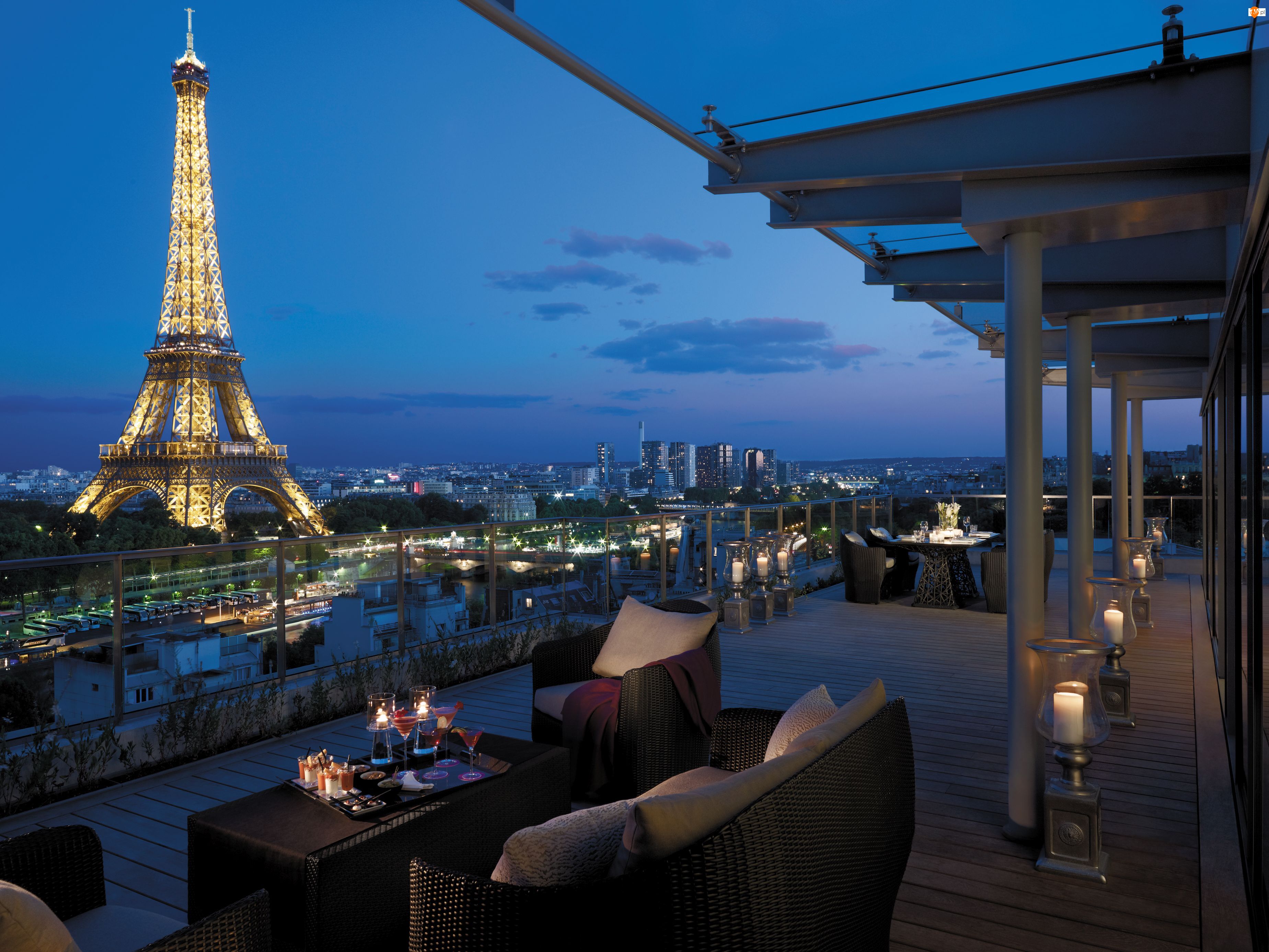Taras, Wieża Eiffla, Francja, Hotelowy, Paryż, Miasta, Panorama