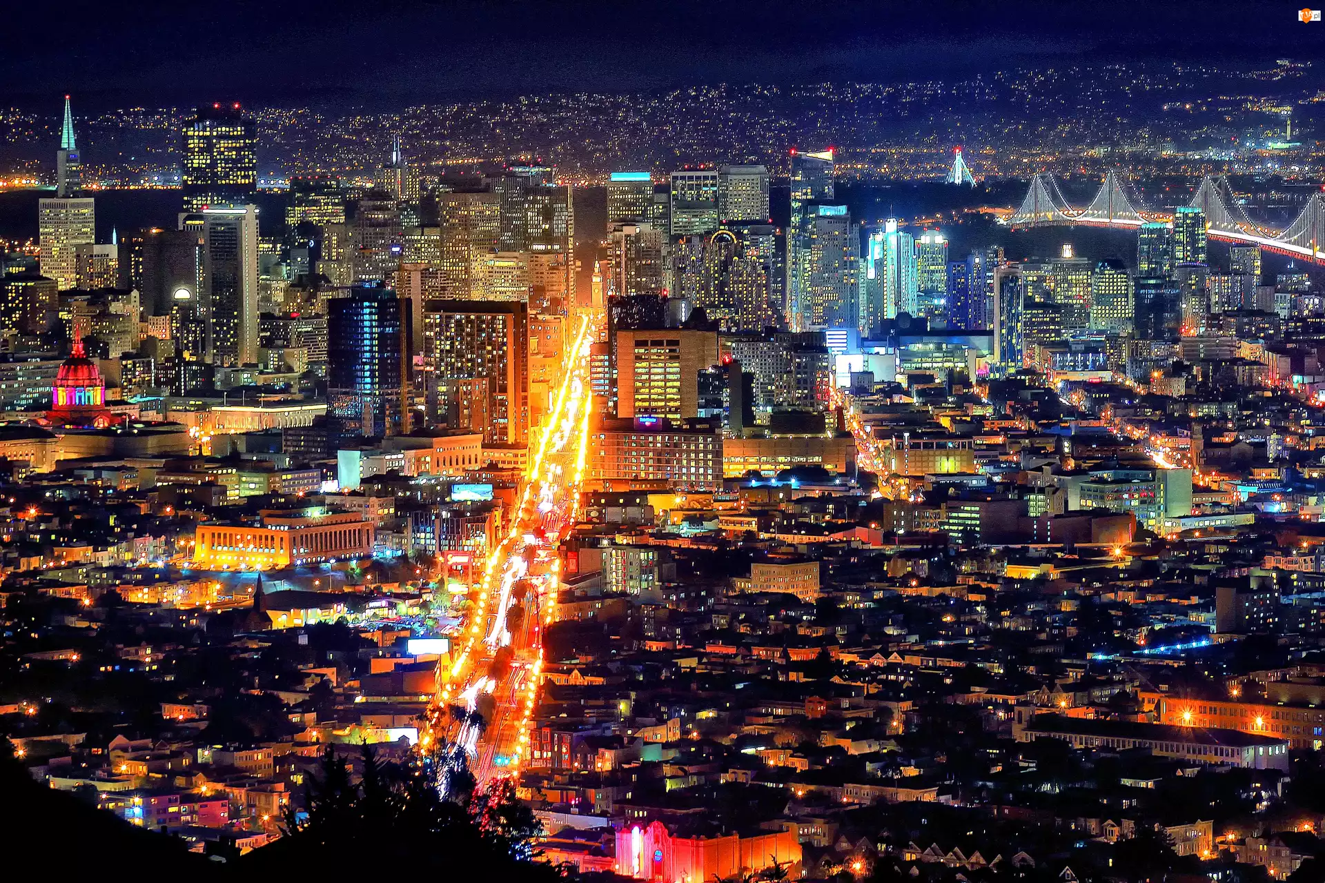 Miasto nocą, Stany Zjednoczone, Kalifornia, San Francisco