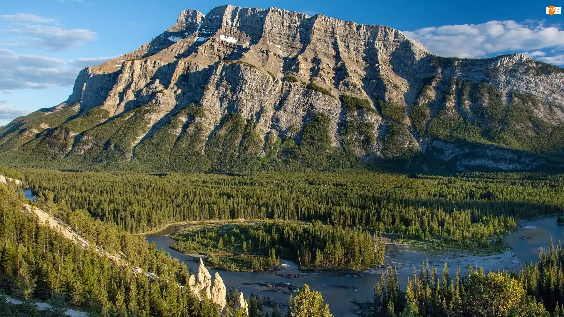 Mount Rundle, Góra, Jezioro, Kanada, Drzewa, Park Narodowy Banff