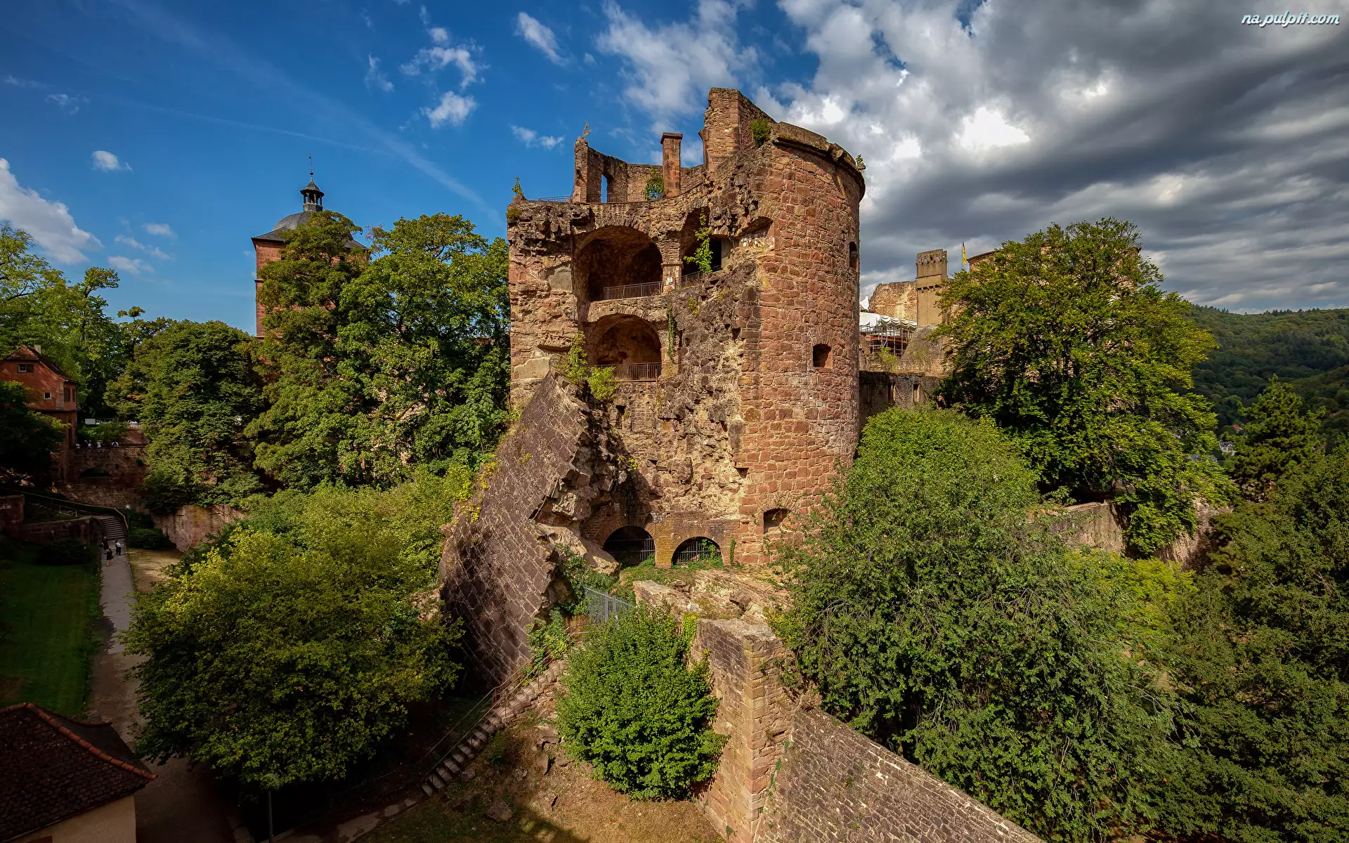 Heidelberg, Niemcy, Ruiny, Drzewa, Zamek, Wieża