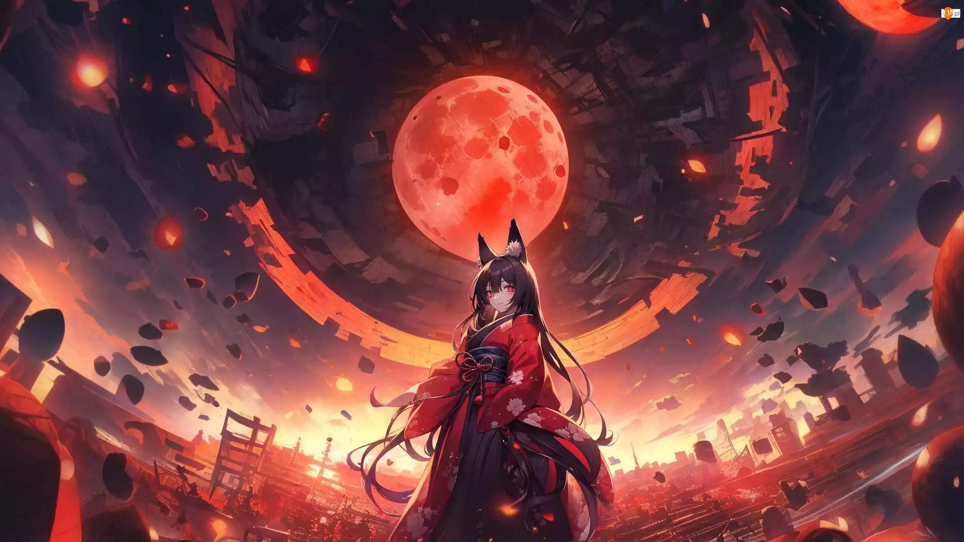 Anime, Dziewczyna, Księżyc, Planeta