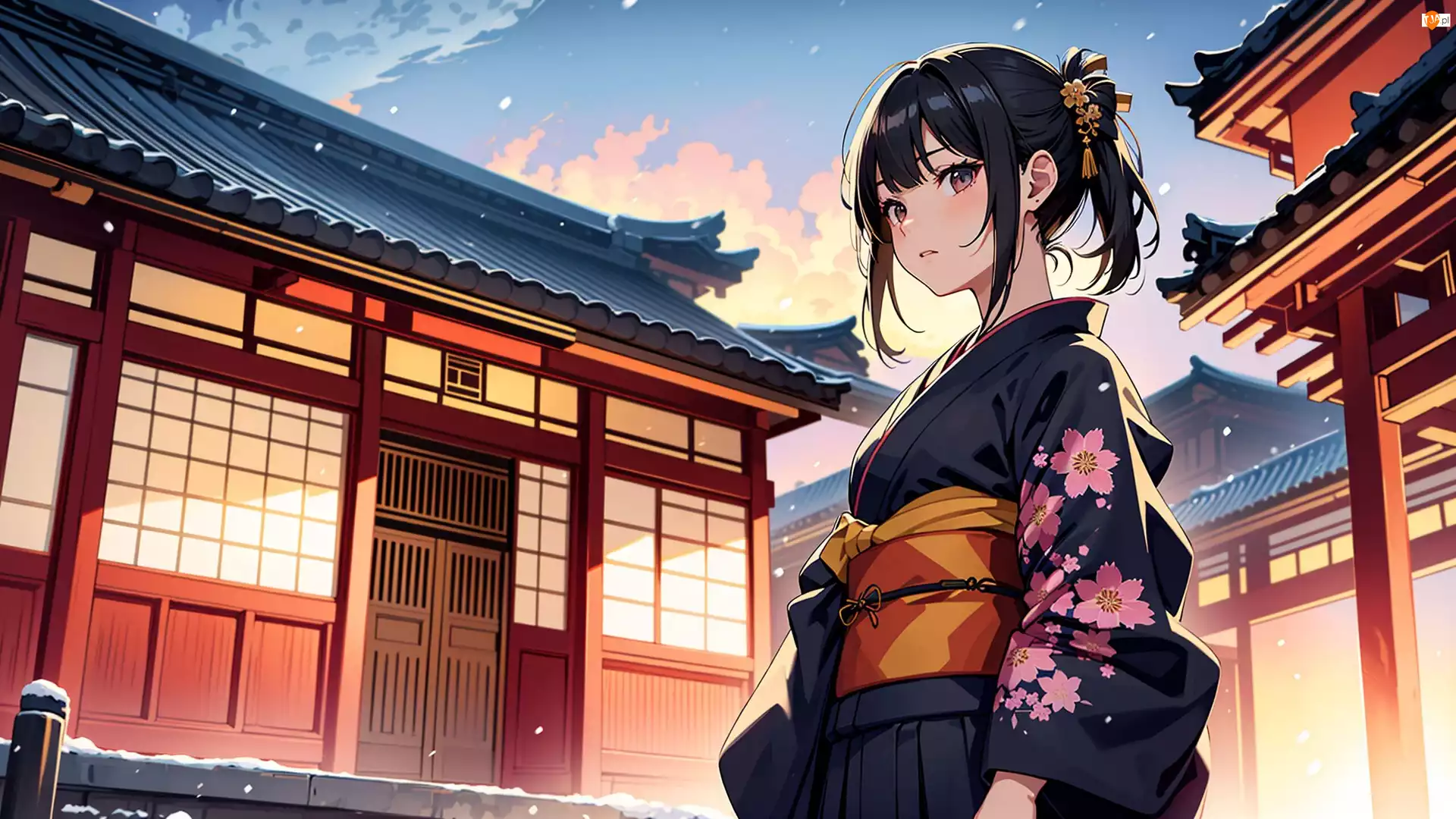 Anime, Dziewczyna, Kimono, Pagoda