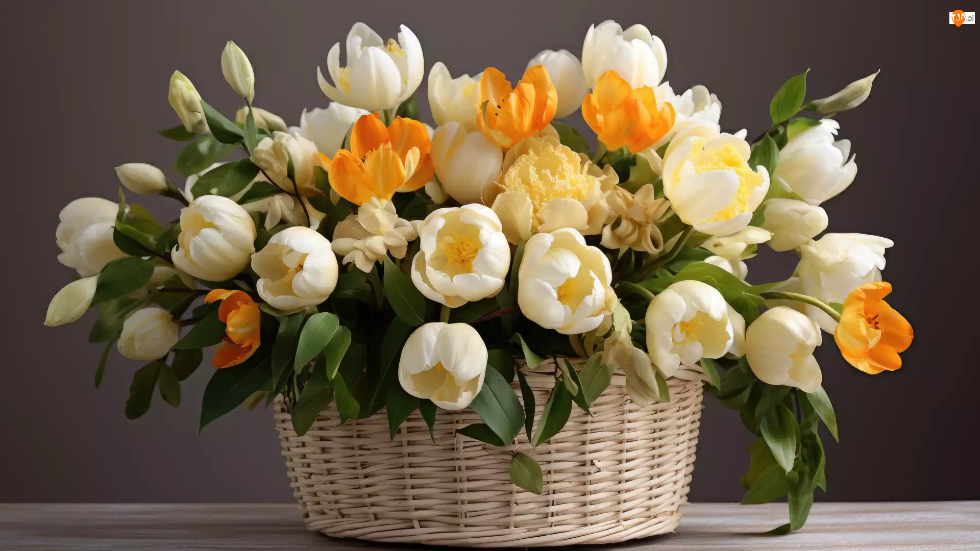 Koszyk, Kwiaty, Tulipany, Kolorowe