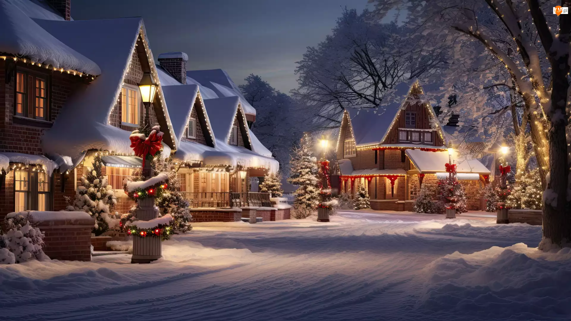 Latarnie, Boże Narodzenie, Domy, Zima, Oświetlenie