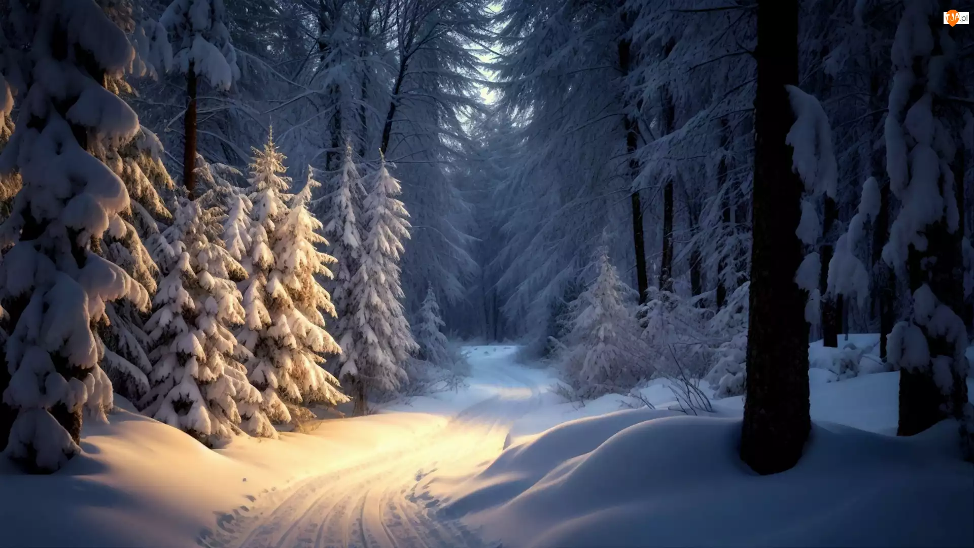 Las, Zima, Zaśnieżona, Drzewa, Śnieg, Droga