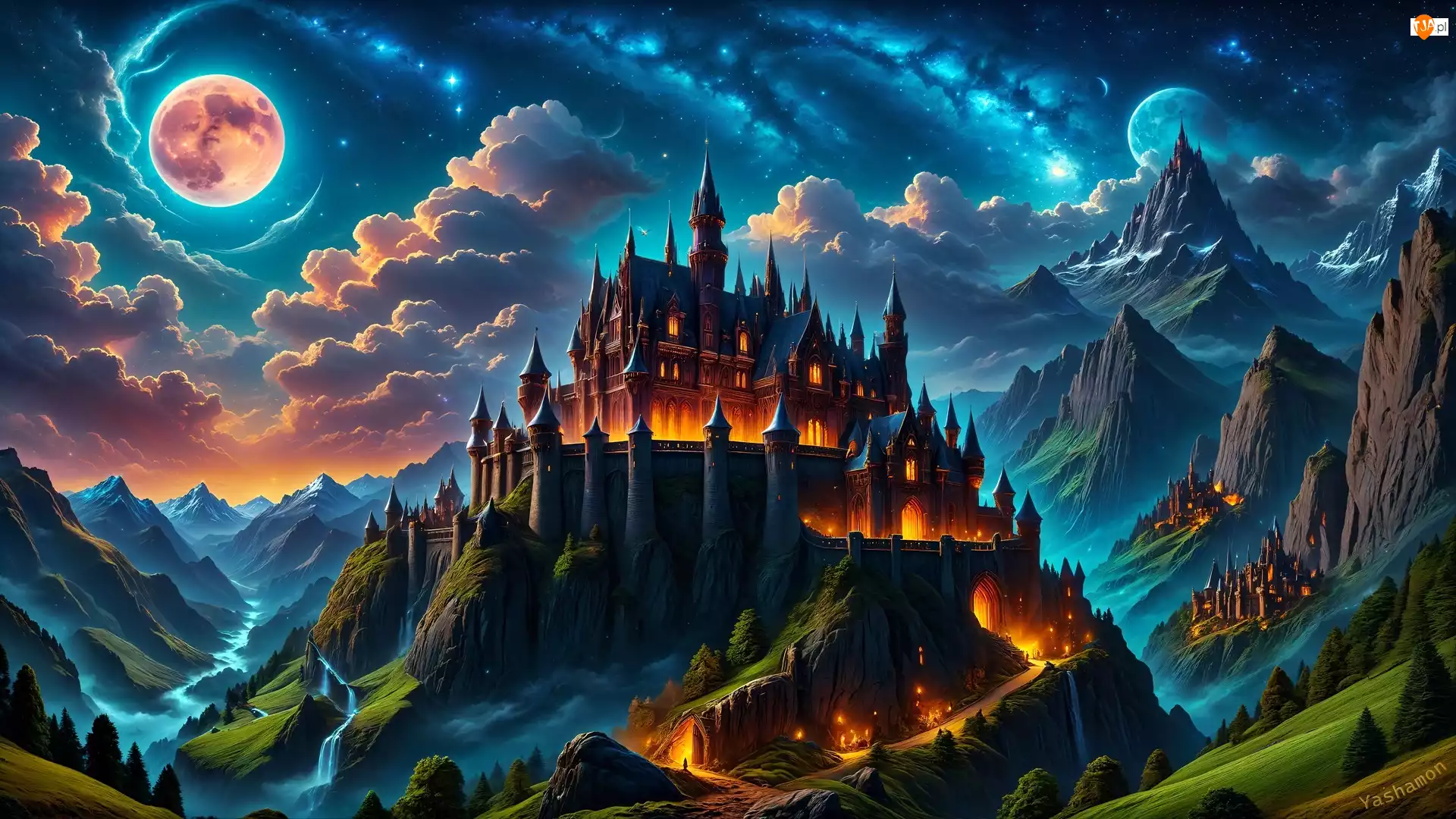 Fantasy, Zamek, Góry, Planety