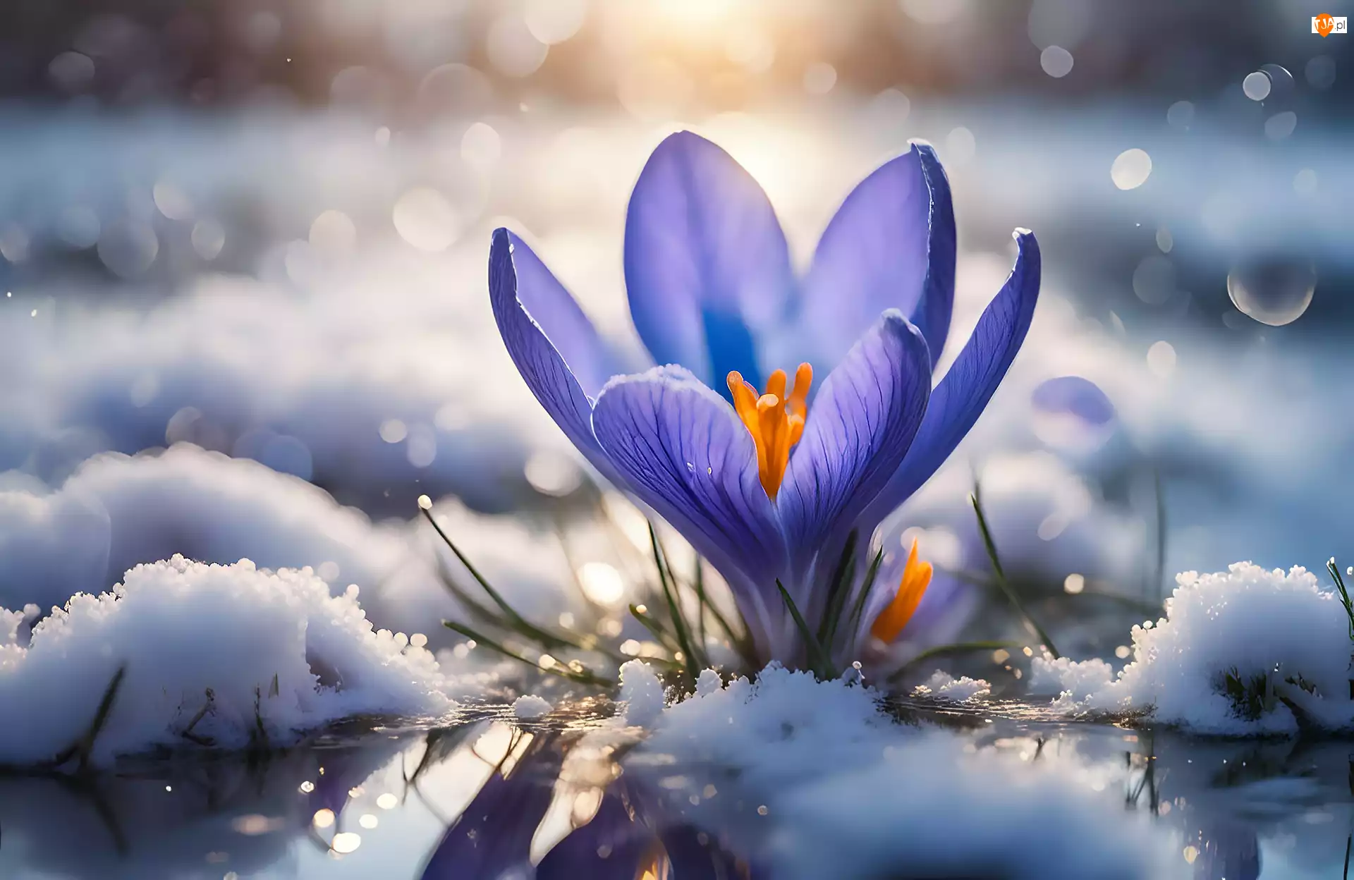 Śnieg, Fioletowy, Krokus, Kwiat