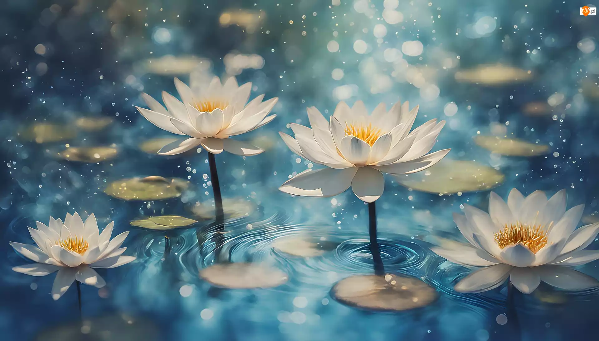 2D, Lilie wodne, Białe, Kwiaty