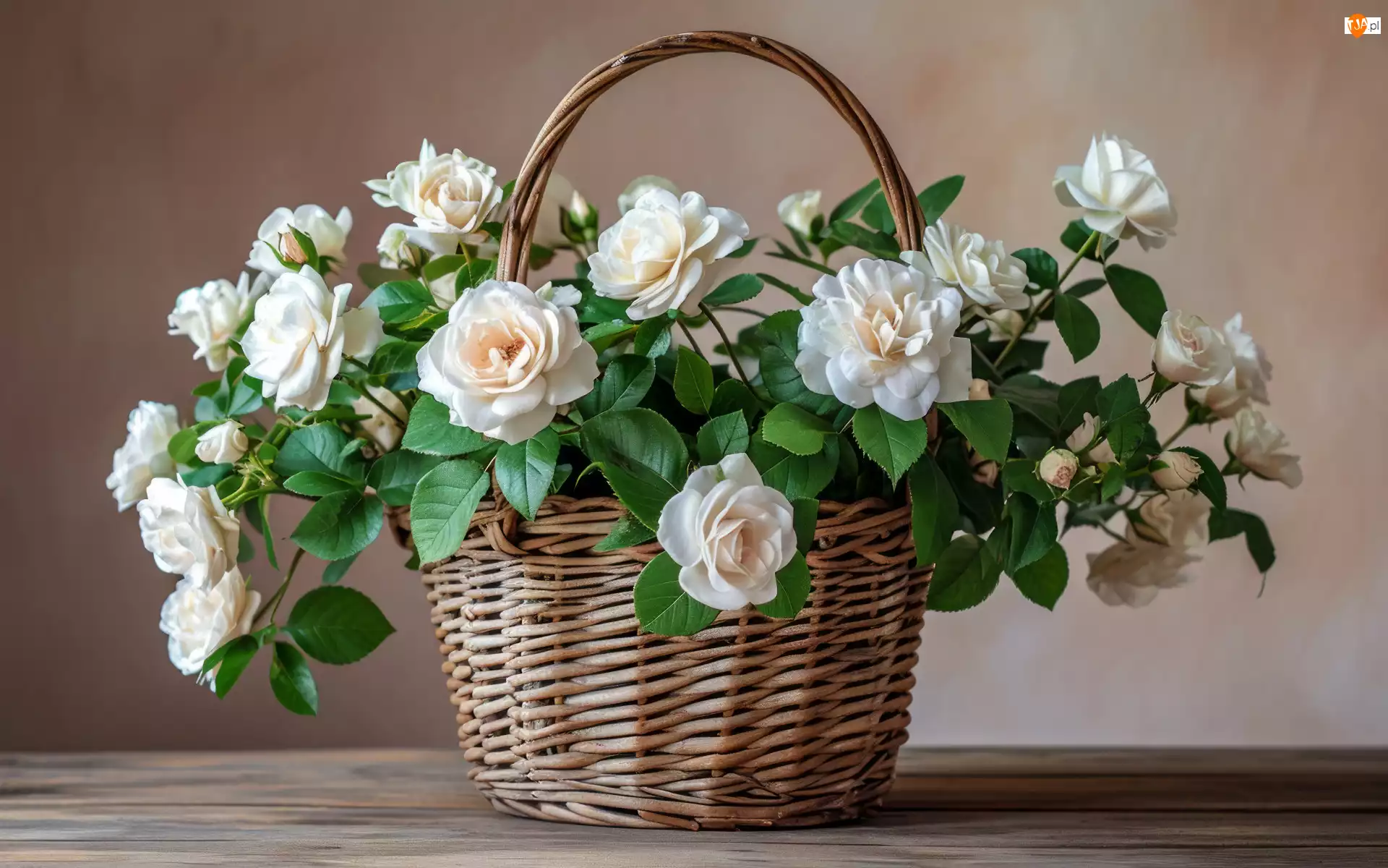 Białe, Bukiet, Róże, Kwiaty, Koszyk