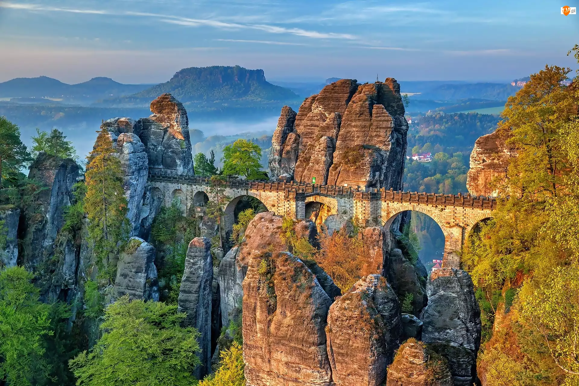 Park Narodowy Saskiej Szwajcarii, Formacja skalna Bastei, Skała, Niemcy, Góry Połabskie, Skały, Most