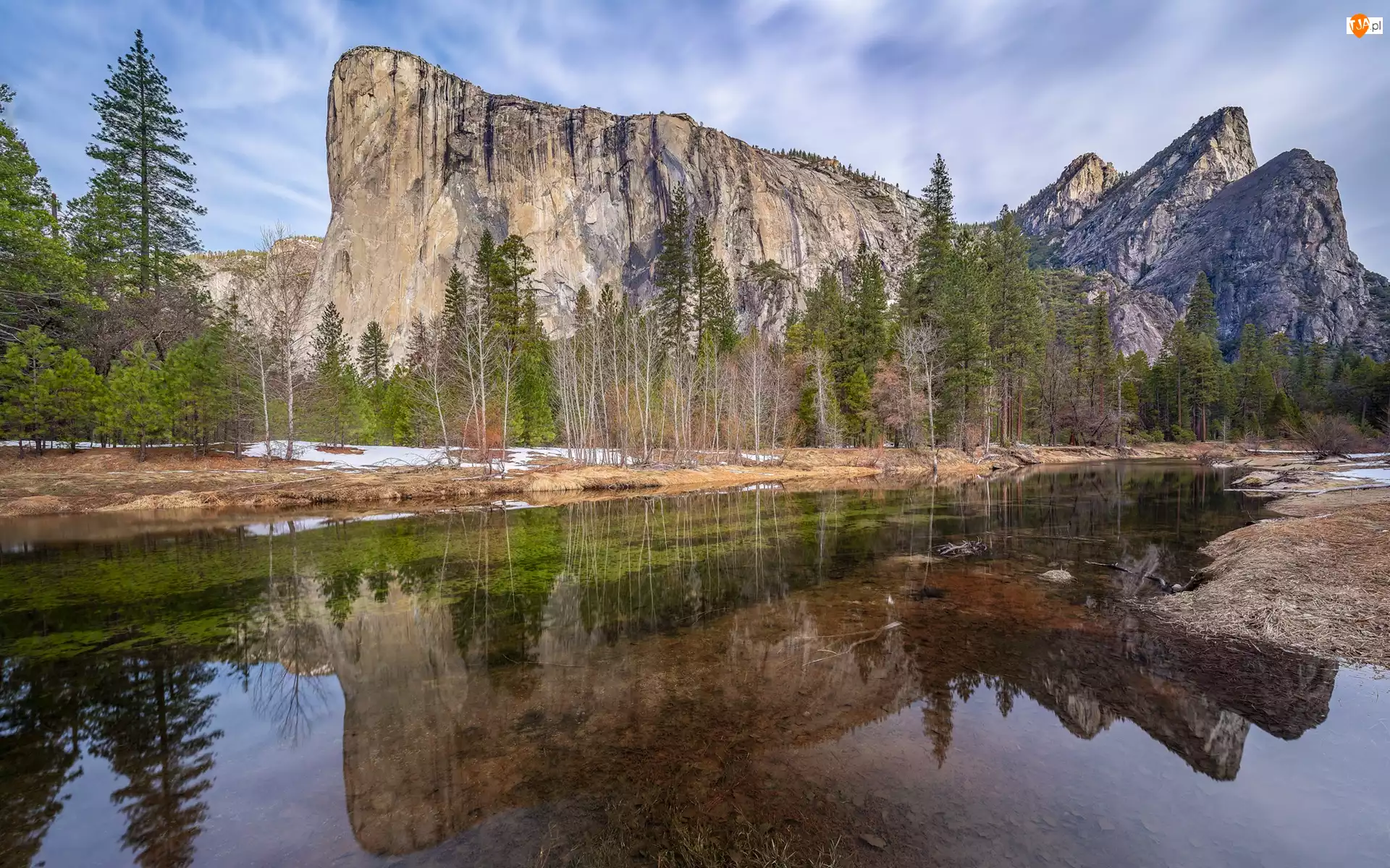 Góry, Stany Zjednoczone, Rzeka, El Capitan, Kalifornia, Merced River, Drzewa, Park Narodowy Yosemite