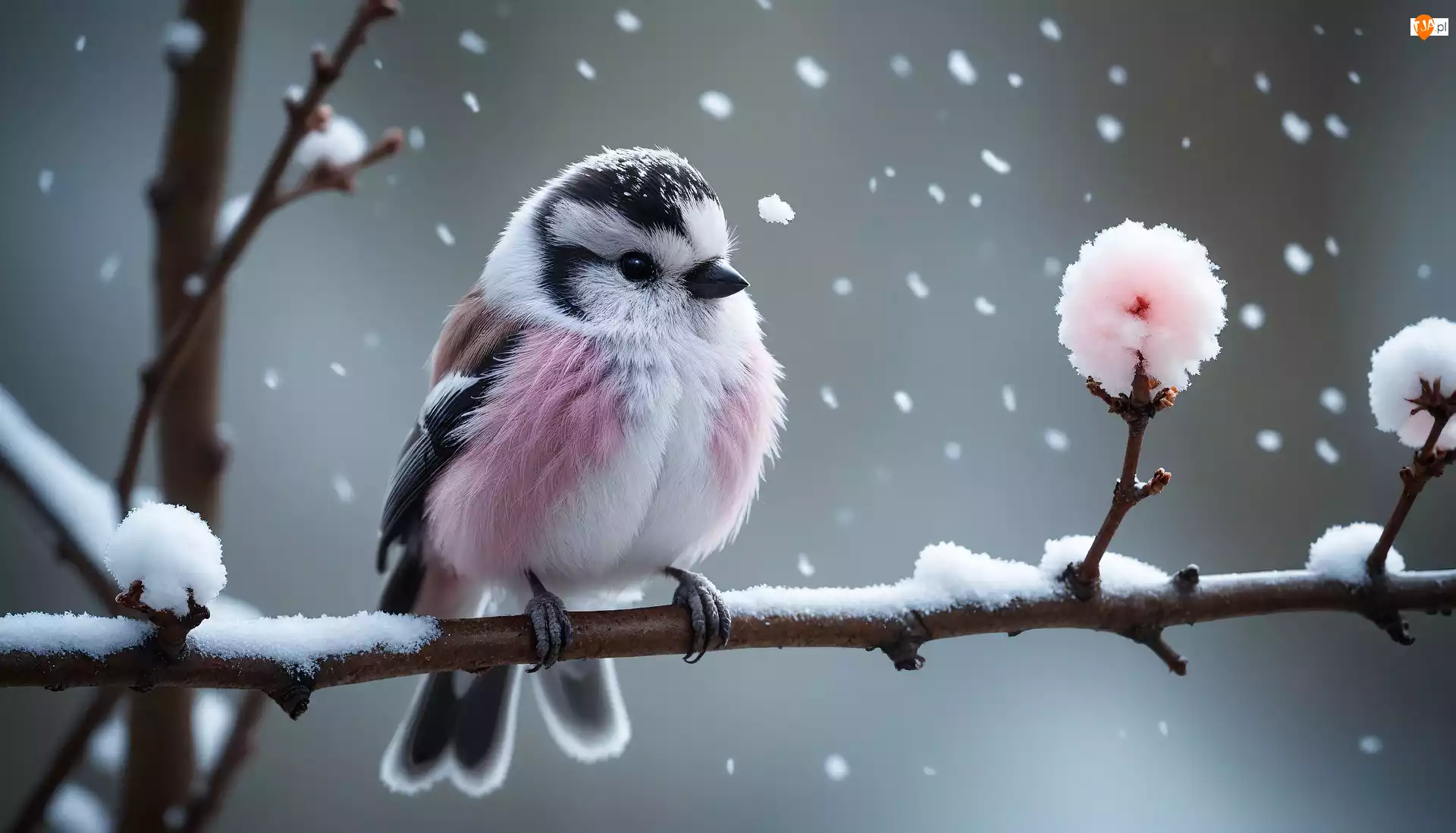 Śnieg, Zima, Ptak, Gałązka