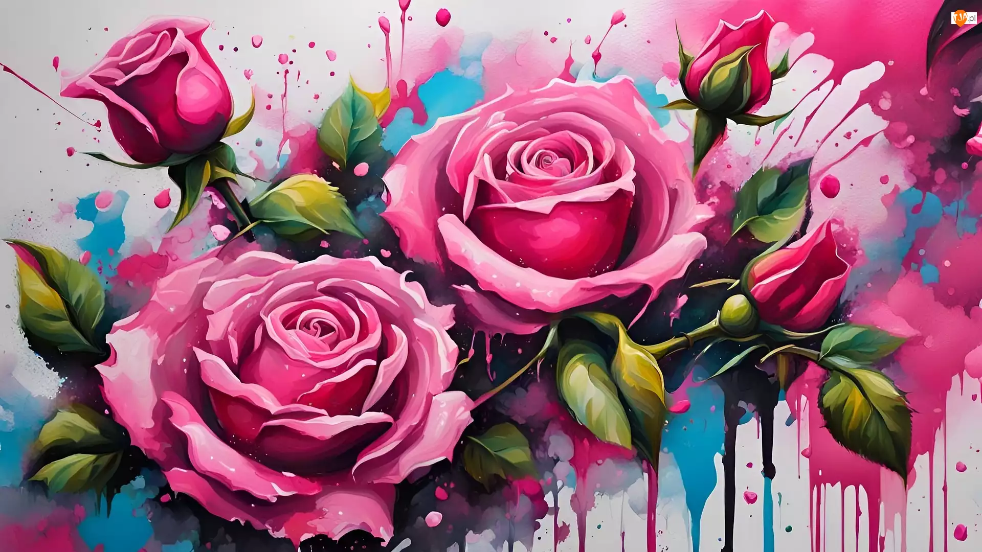Róże, Malarstwo, Kwiaty