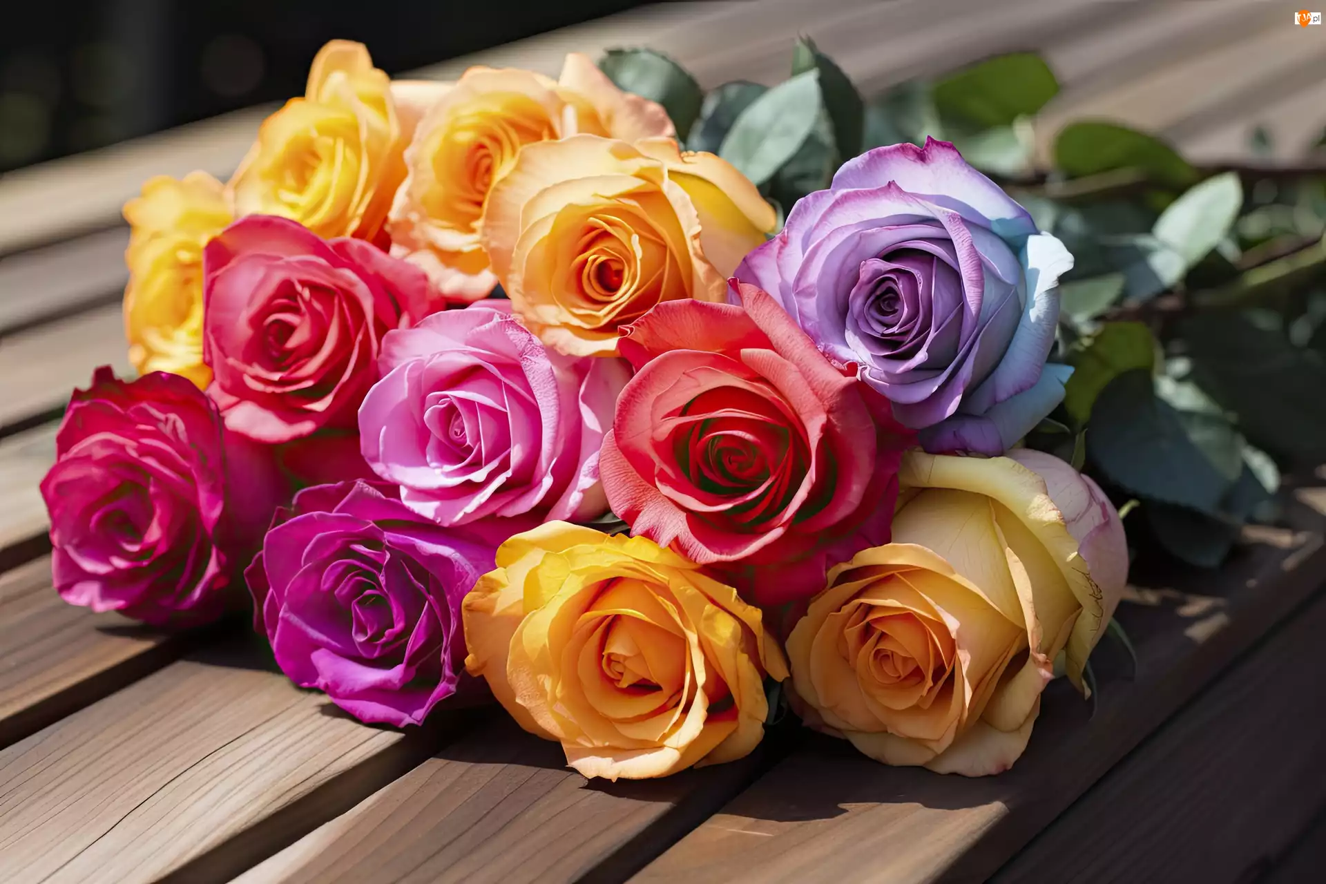 Bukiet, Kwiaty, Różowe, Róże, Żółte, Fioletowe