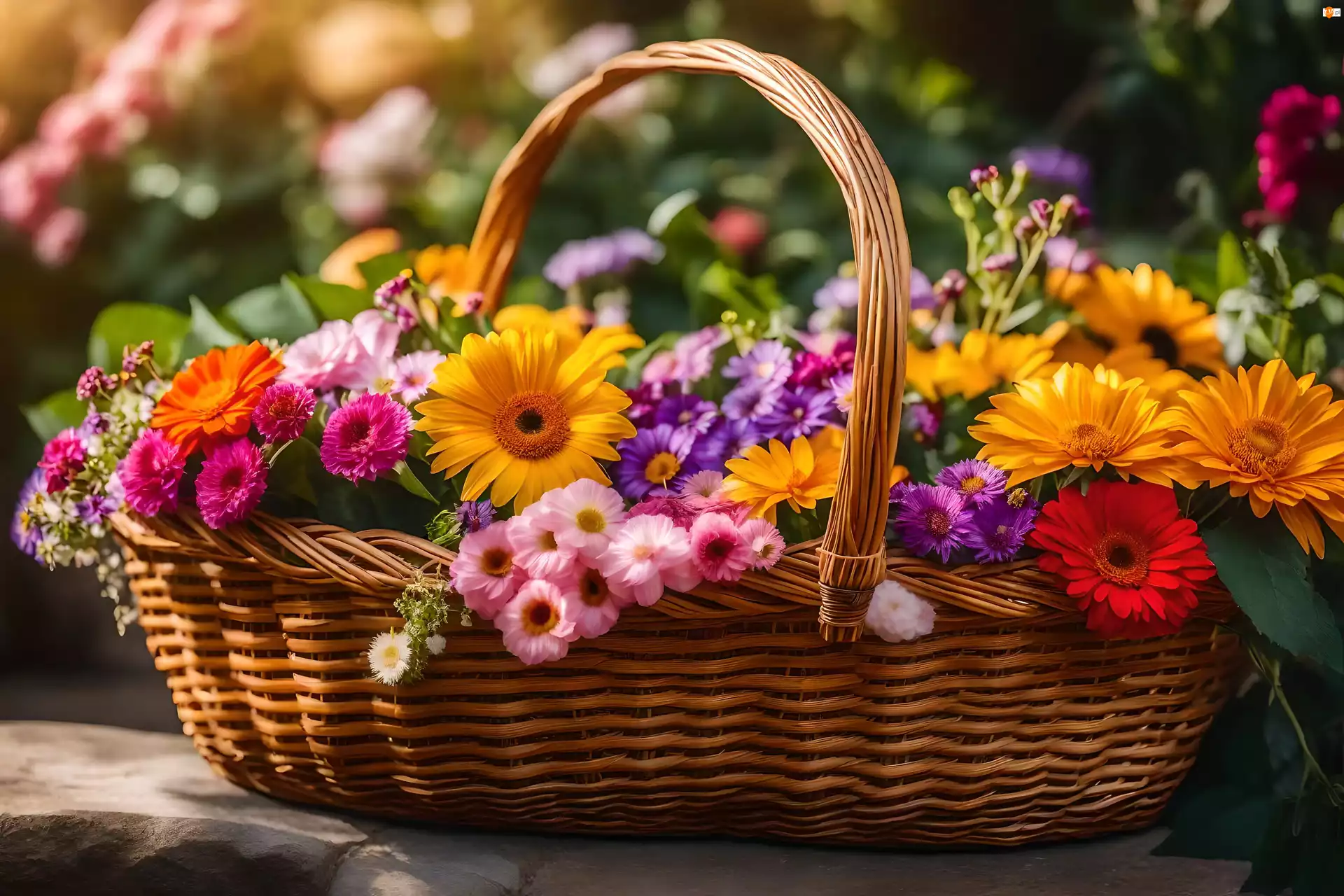 Koszyk, Kwiaty, Różne, Kolorowe