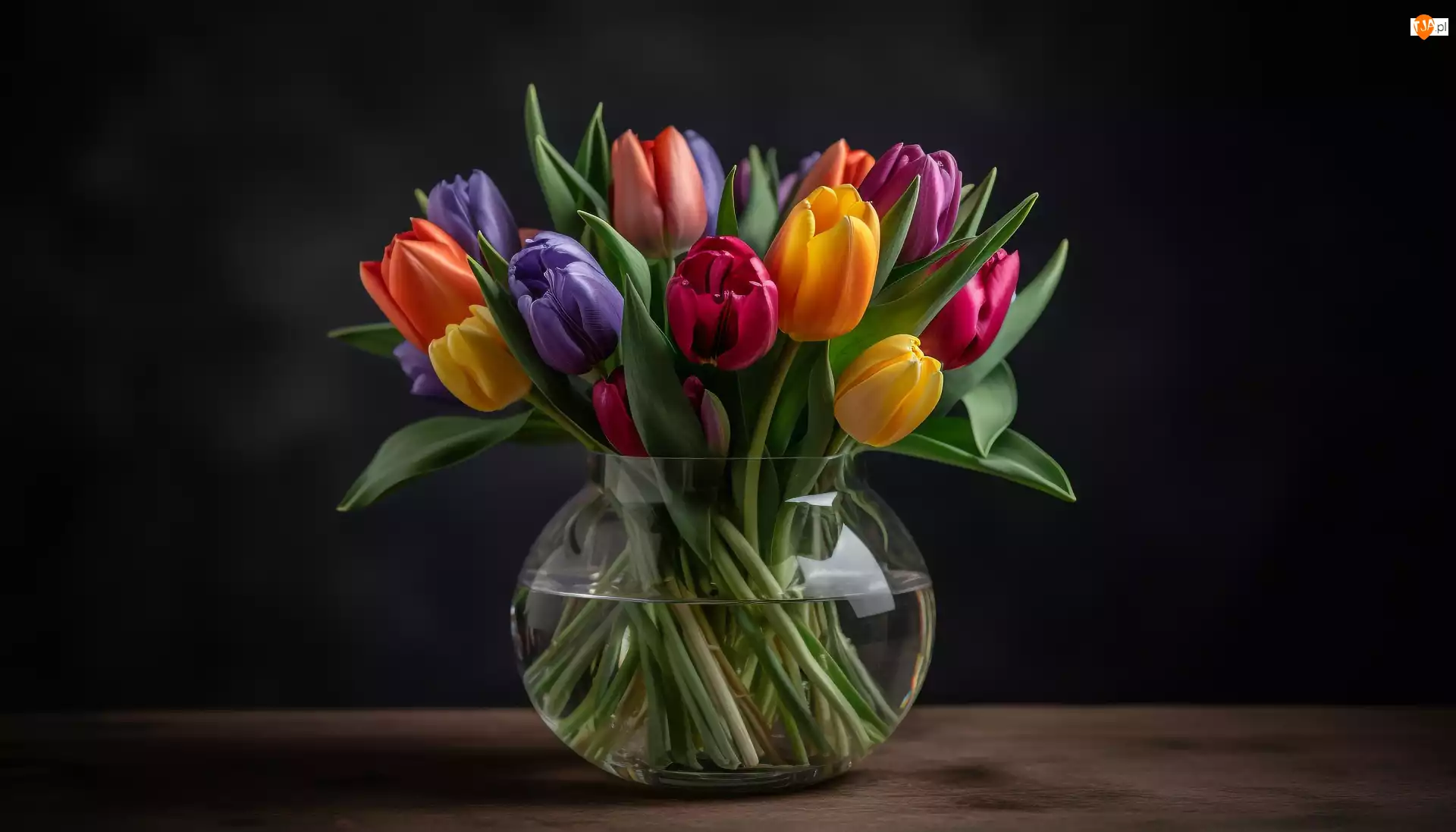 Wazon, Bukiet, Kolorowe, Tulipany