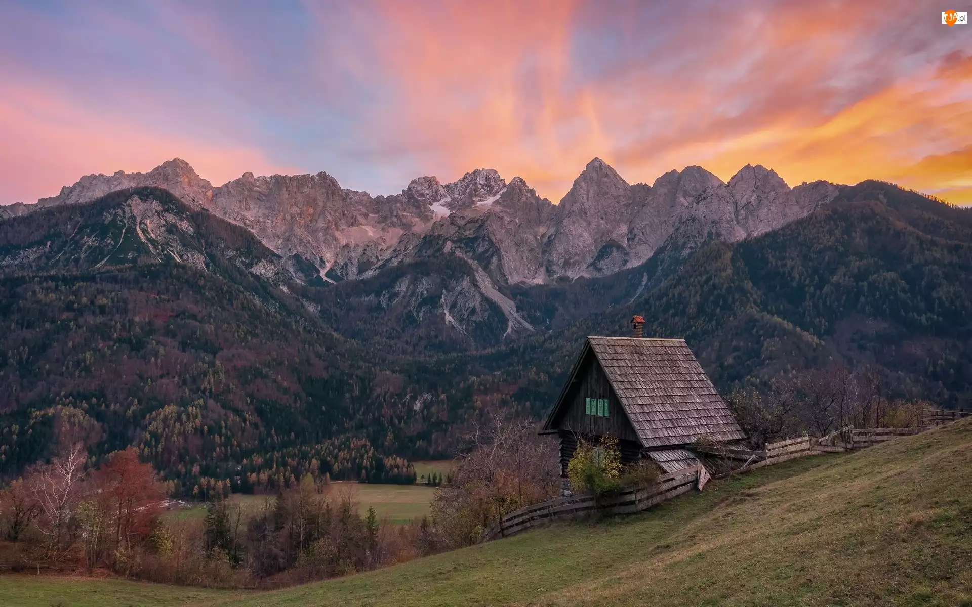 Alpy Julijskie, Las, Słowenia, Góry, Kranjska Gora, Dom, Drzewa