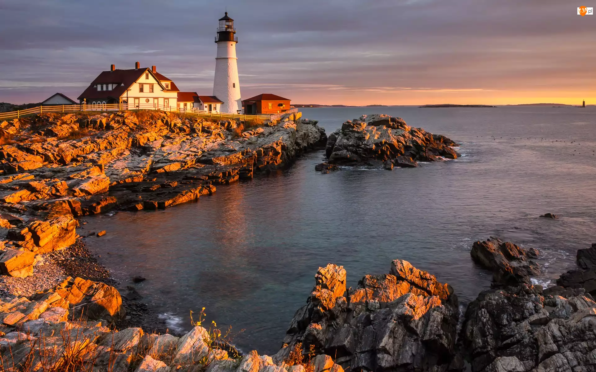 Stan Maine, Morze, Cape Elizabeth, Stany Zjednoczone, Portland Head Light, Latarnia morska, Skały