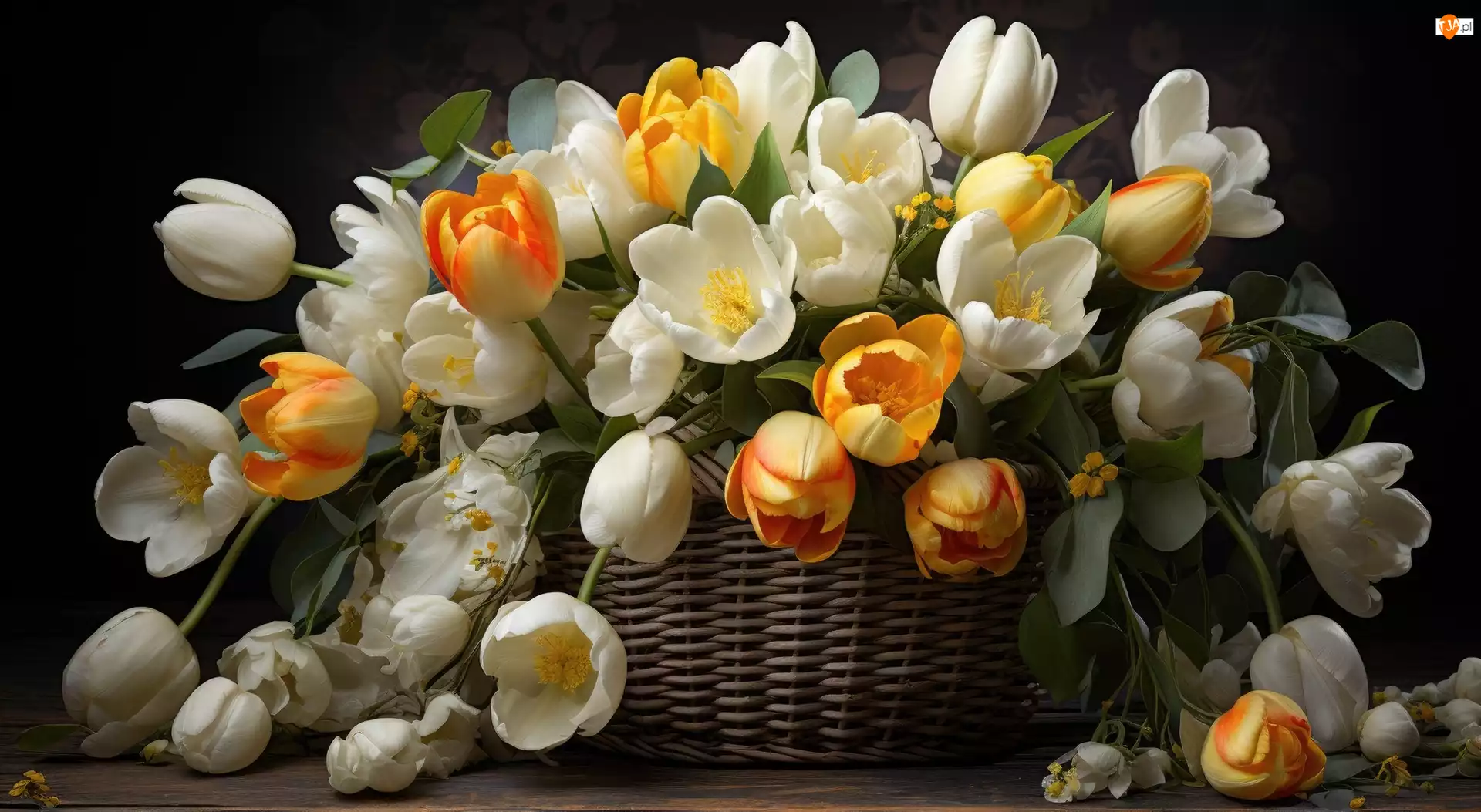 Żółte, Koszyk, Białe, Kwiaty, Tulipany