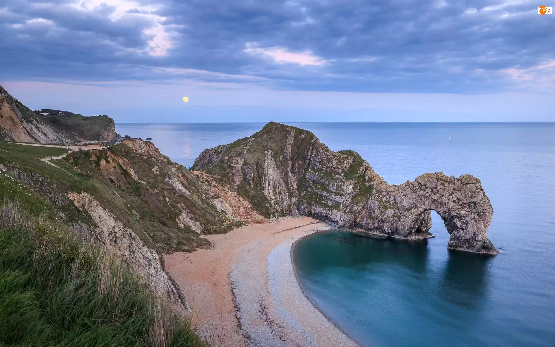 Plaża, Anglia, Wybrzeże Jurajskie, Łuk skalny, Hrabstwo Dorset, Skały, Durdle Door, Morze