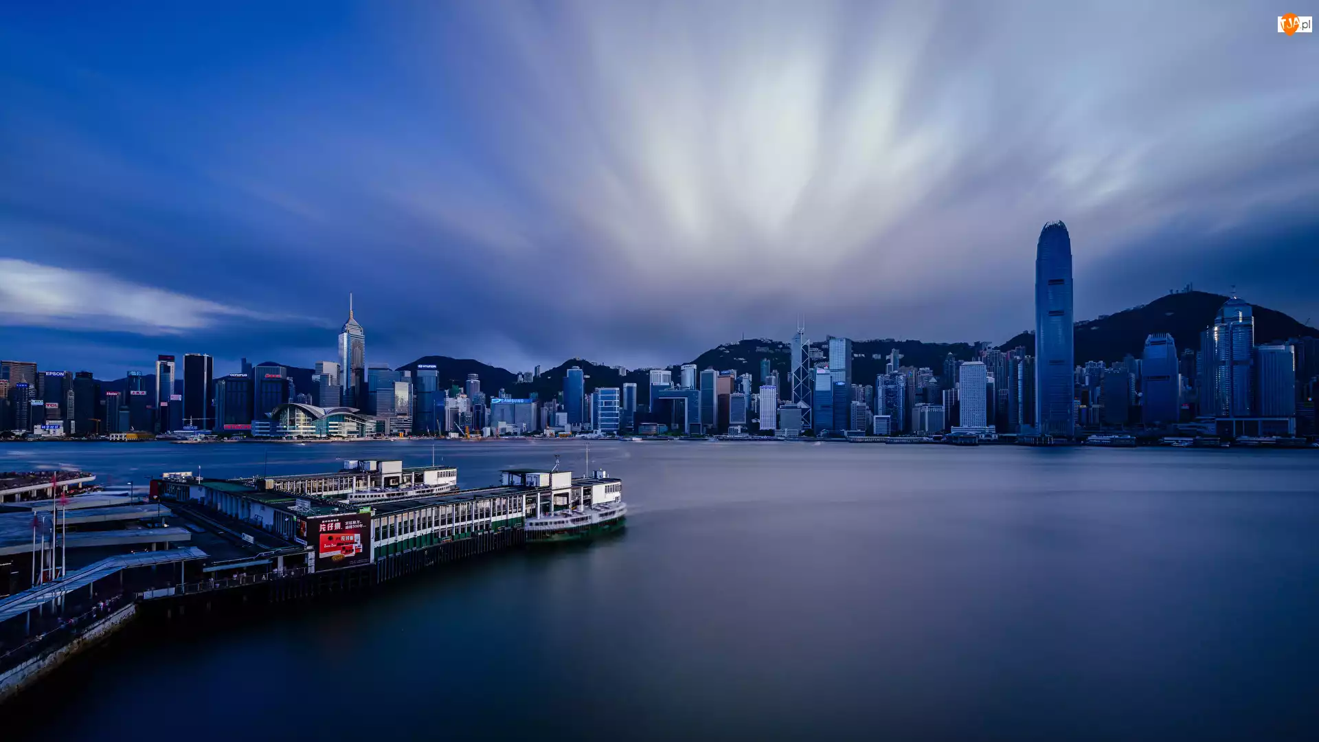 Hongkong, Morze, Miasto nocą, Chiny, Domy Zdjęcie miasta, Wybrzeże, Port Victoria Harbour