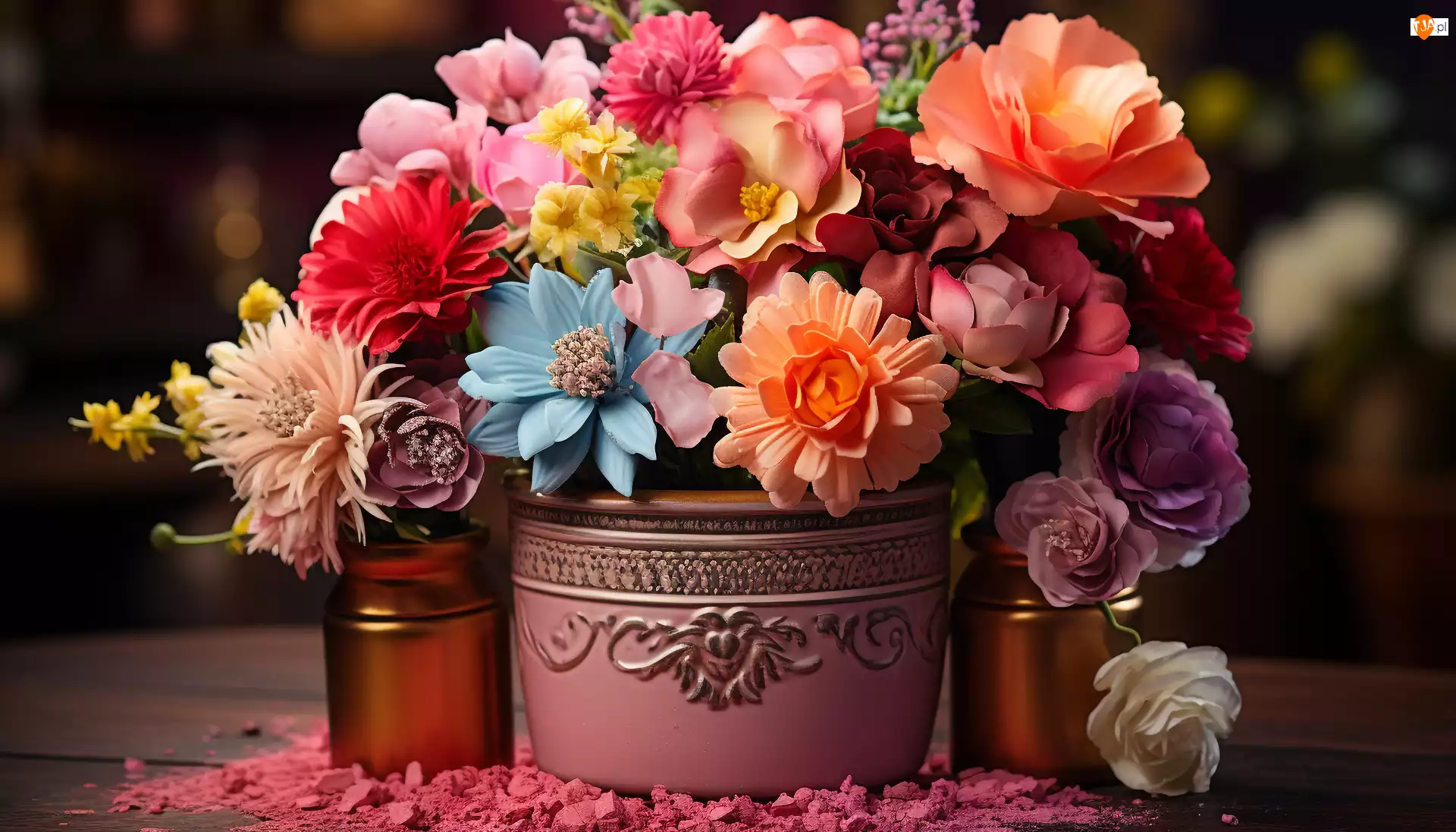 Kwiaty, Świeczki Kwiat, Kolorowe, Bukiet, Wazon