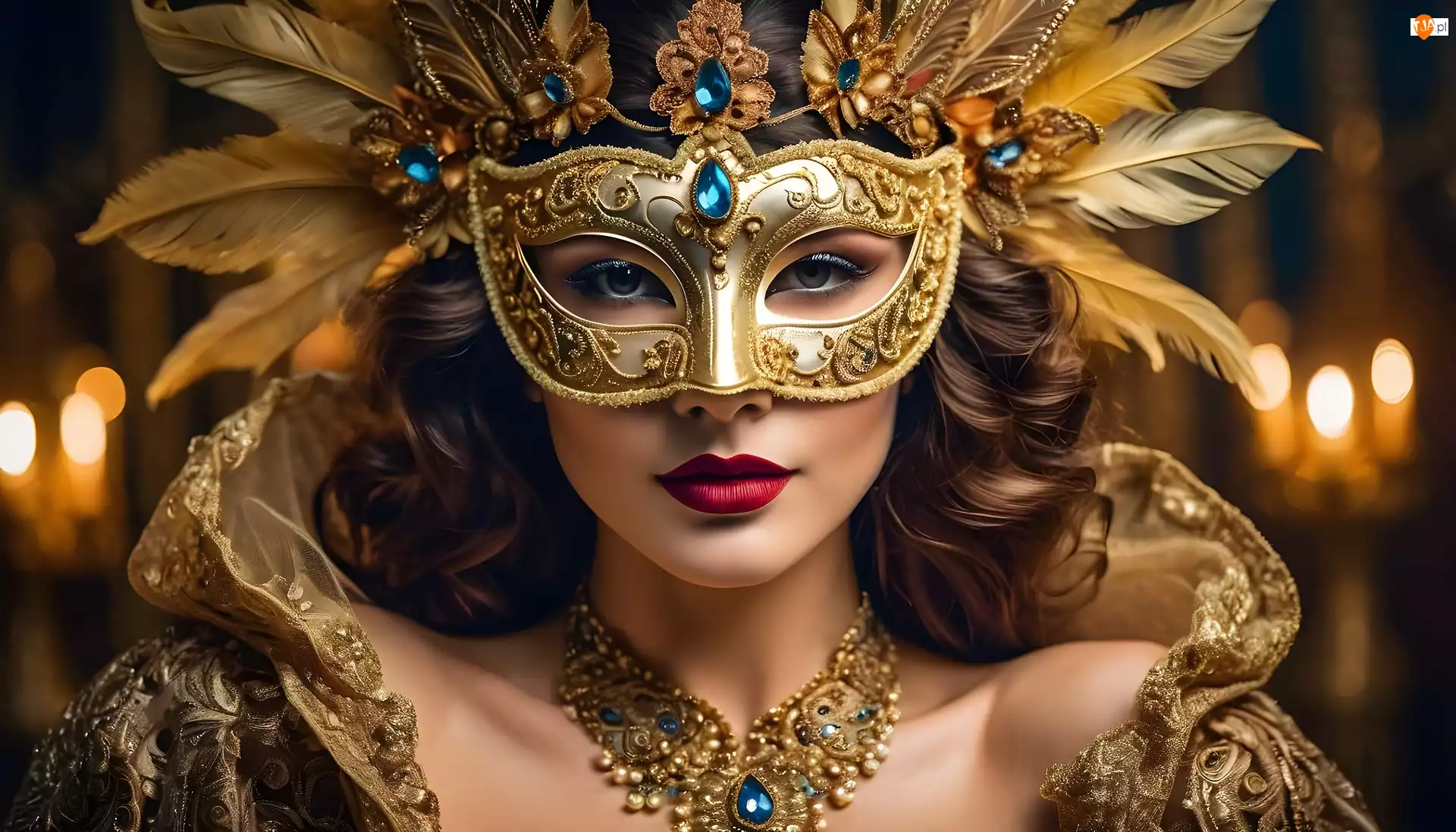 Karnawałowa, Pióra, Maska, Kobieta, Biżuteria